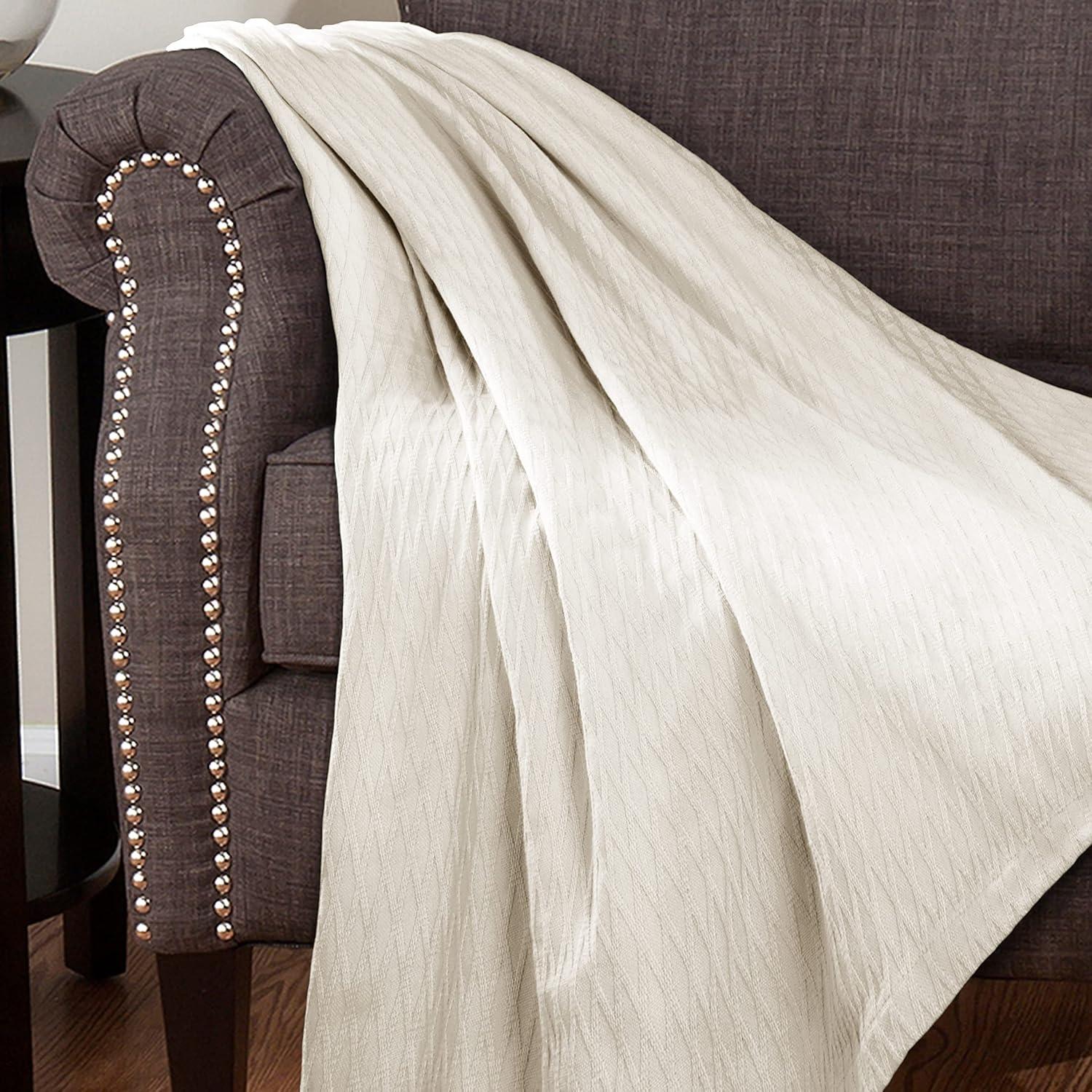 Superior Dobbyweave Knit Cotton Blanket, All Season Breathable Bed Blanket Full/Queen Size, Ivory