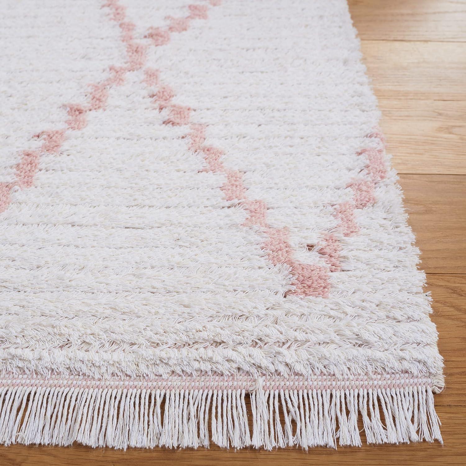 Ivory and Pink Flat Woven Synthetic Area Rug