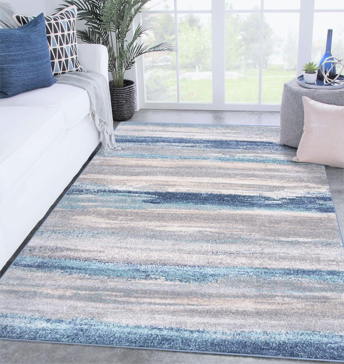 Abstract Blue Visions 5' x 7' Easy-Care Synthetic Area Rug