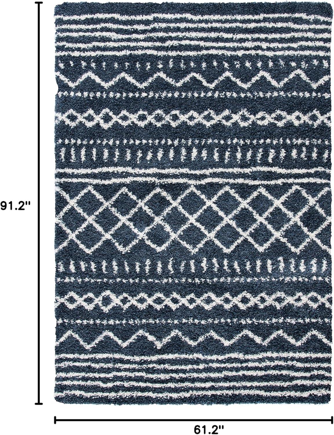 SAFAVIEH Arizona Teagan Geometric Shag Area Rug, Slate Blue/Ivory, 5'1" x 7'6"
