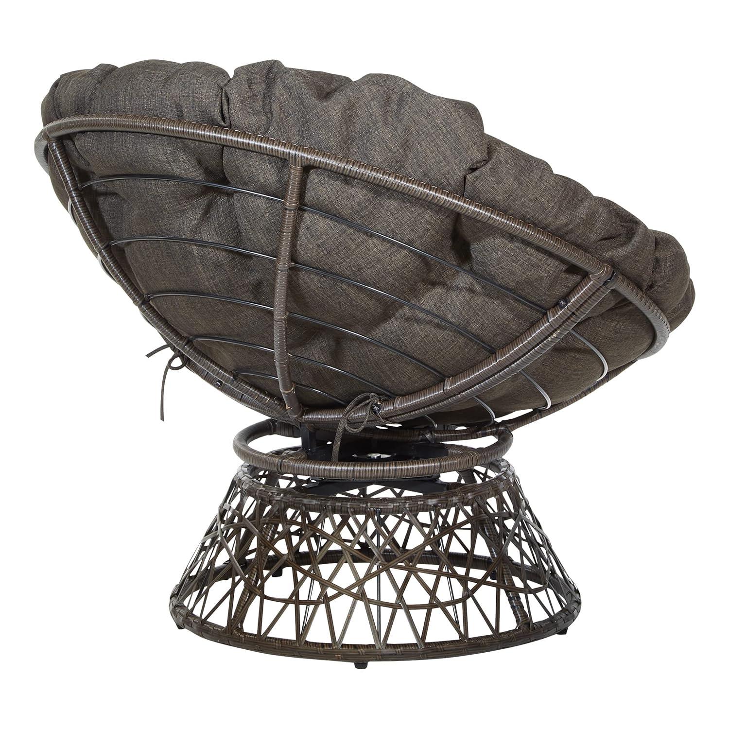 OSP Home Furnishings Papasan Chair Brown: Upholstered, Swivel, Reading & Dorm Saucer Chair with Cushion