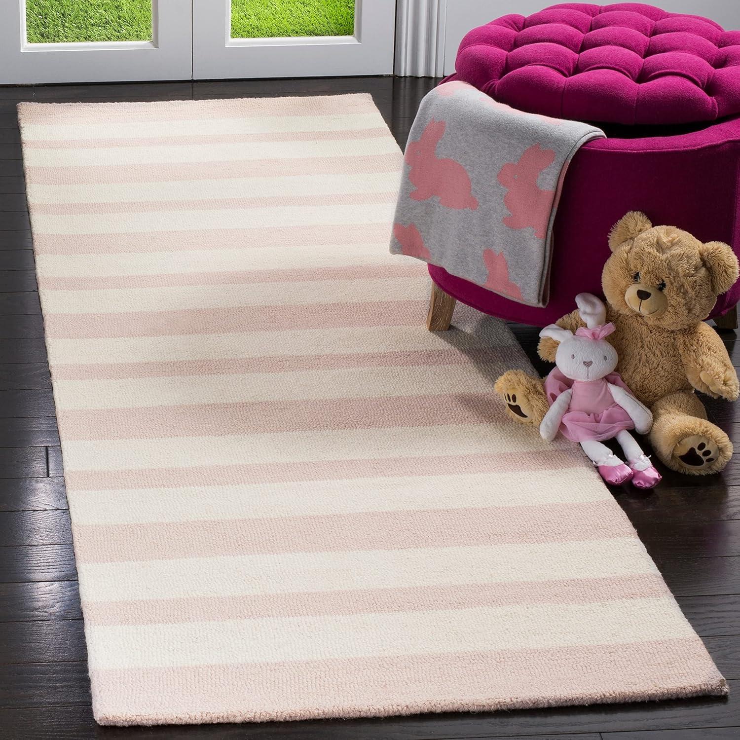 Ivory Stripe Hand-Tufted Wool Kids Area Rug - 5' x 7'