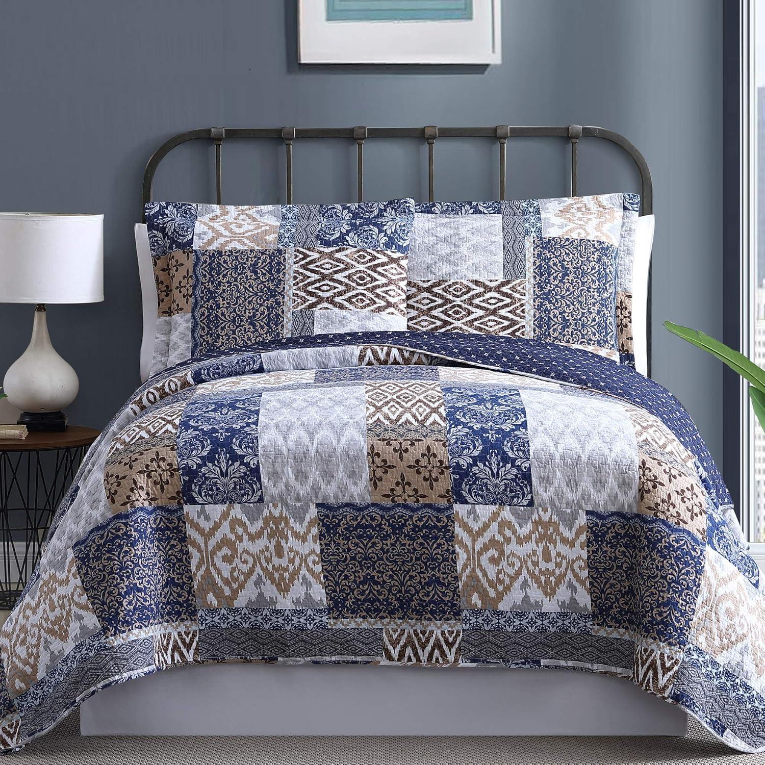 Modern Threads Laura 100% Cotton 3-Piece Printed Reversible Quilted Coverlet Set