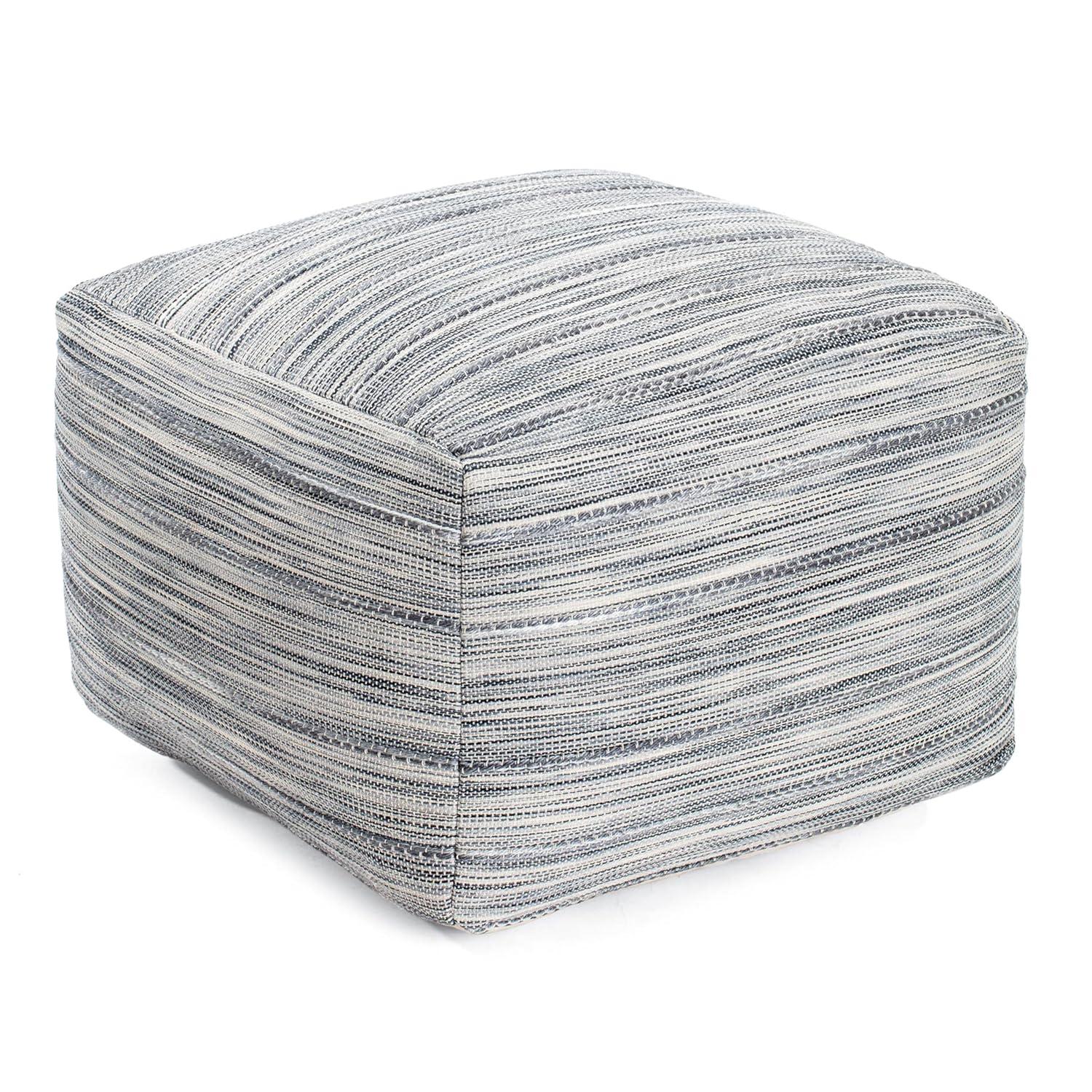 Joya Pouf Blue/Ivory - Anji Mountain: Square Unupholstered, Spot Clean, Fair Trade Certified, 17" Height