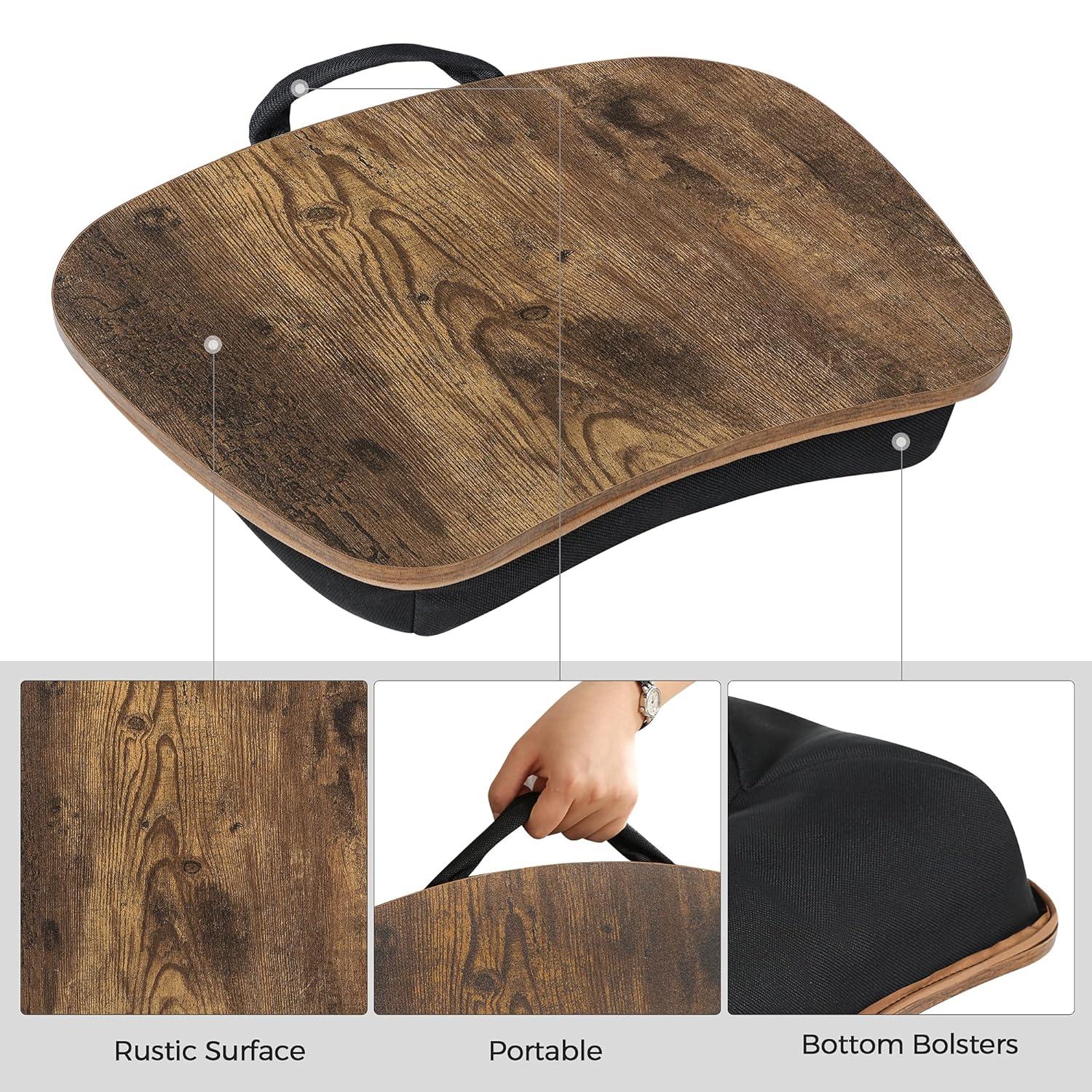 Portable Lap Desk,  Rustic Brown, Bed Tray with Handle & Cushion, Laptop Table for Comfort.