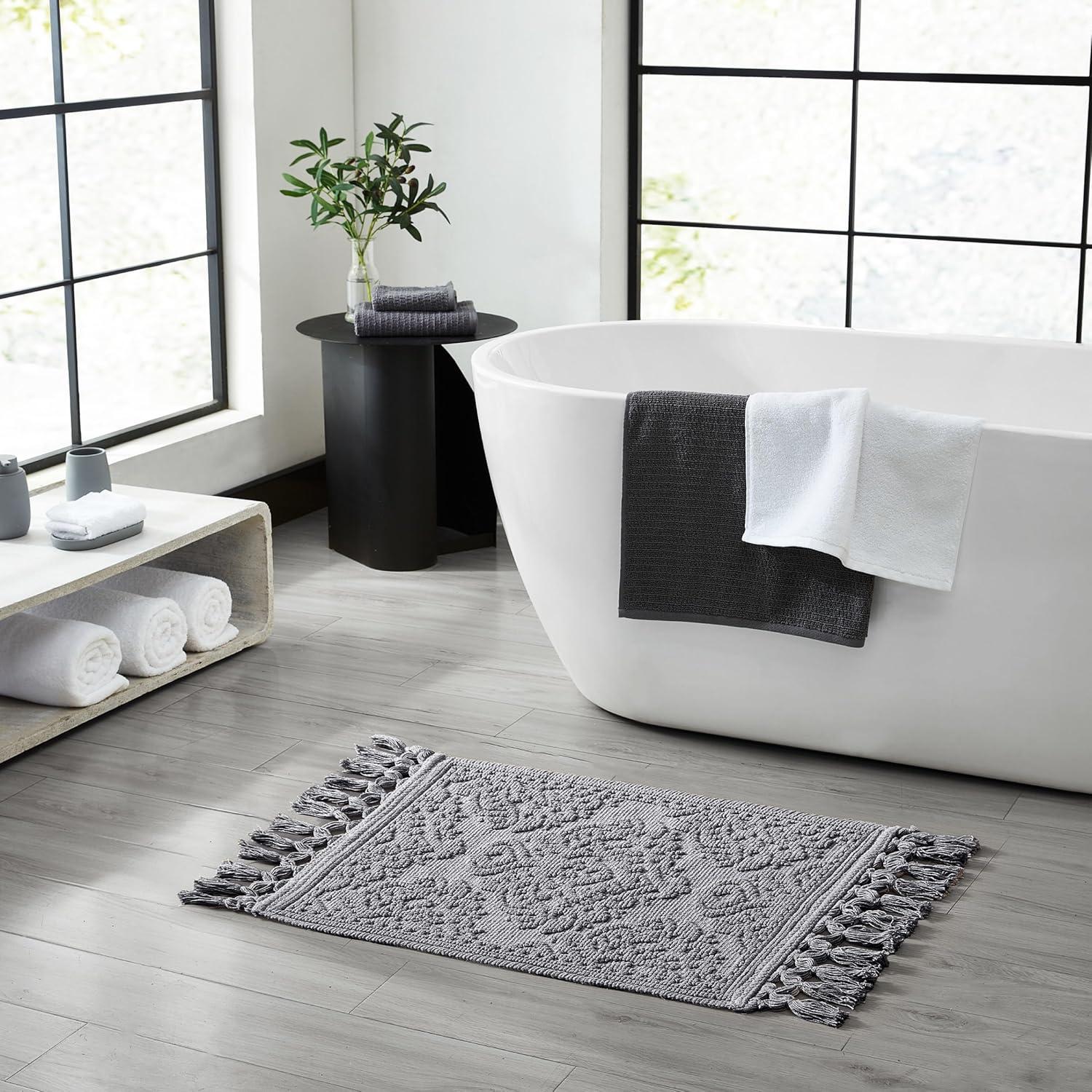 Jean Pierre Ricardo Cotton Fringe 2-Piece Bath Rug Set, Dark Grey