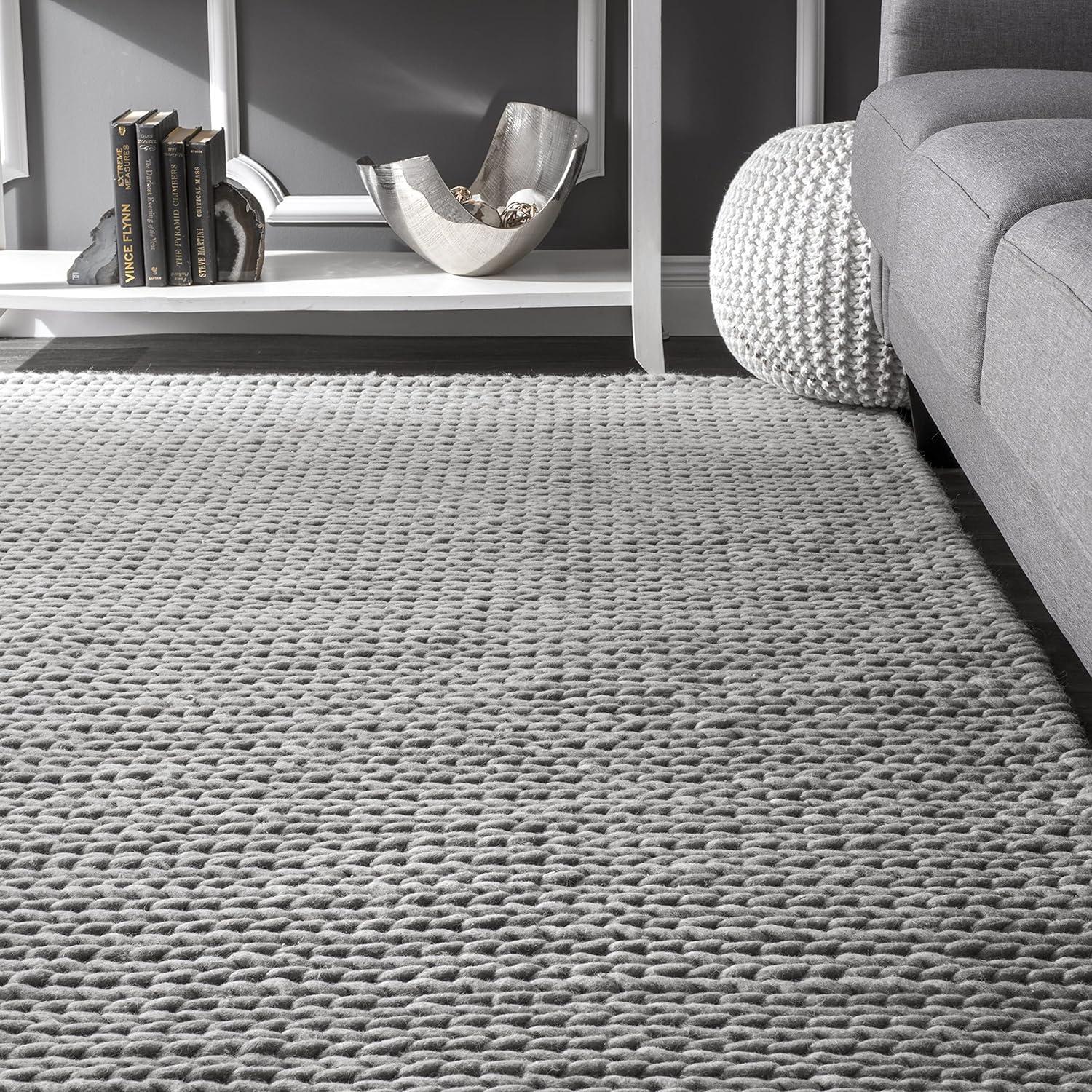 Handmade Braided Wool Square Accent Rug, 4', Light Gray