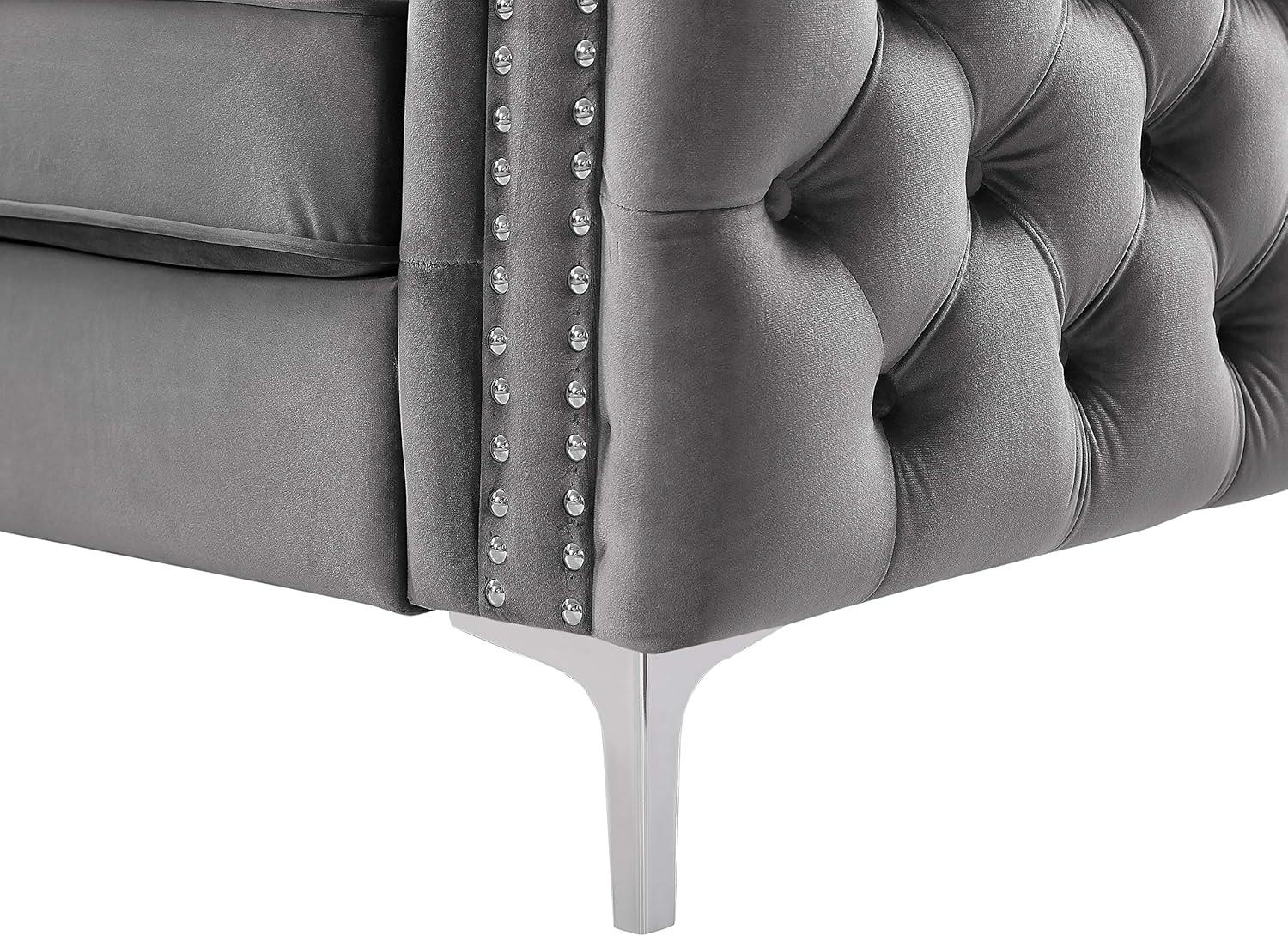 LILOLA Lorreto Gray Button Tufted Velvet Fabric Glam Loveseat