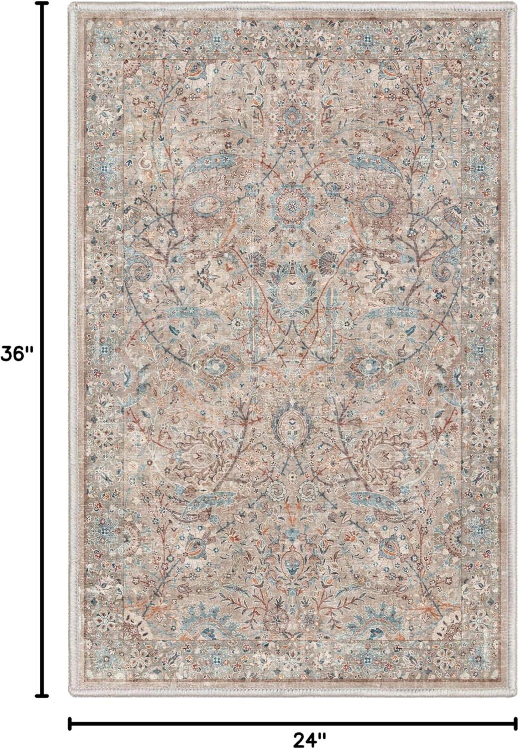 Well Woven Asha Emilia Vintage Persian Floral Ivory 9'10" x 13' Machine Washable Area Rug