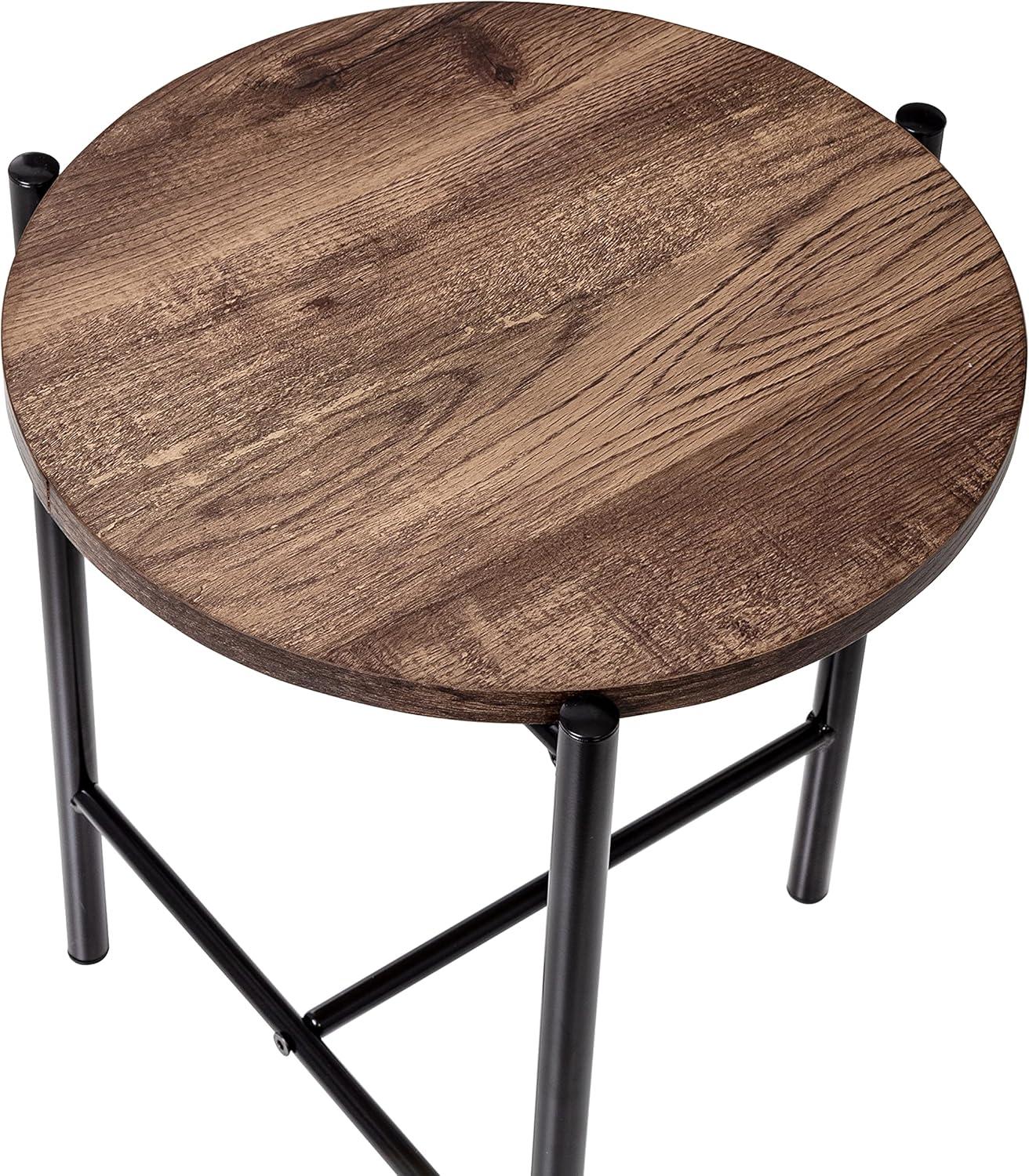 Honey-Can-Do Wood and Steel Round Side Table with T-Pattern Base, Natural/Black