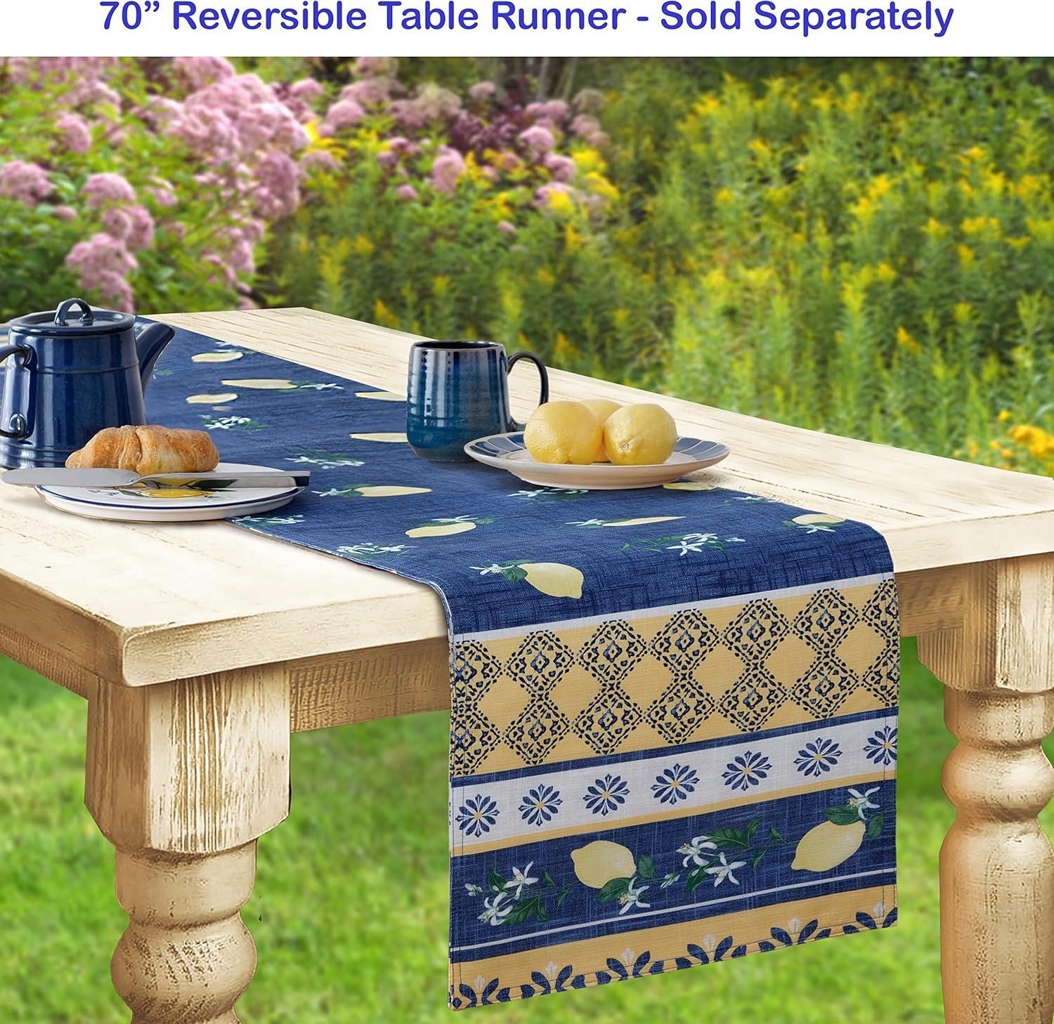 Provence Blue Lemon Polyester Table Runner, 70 Inch