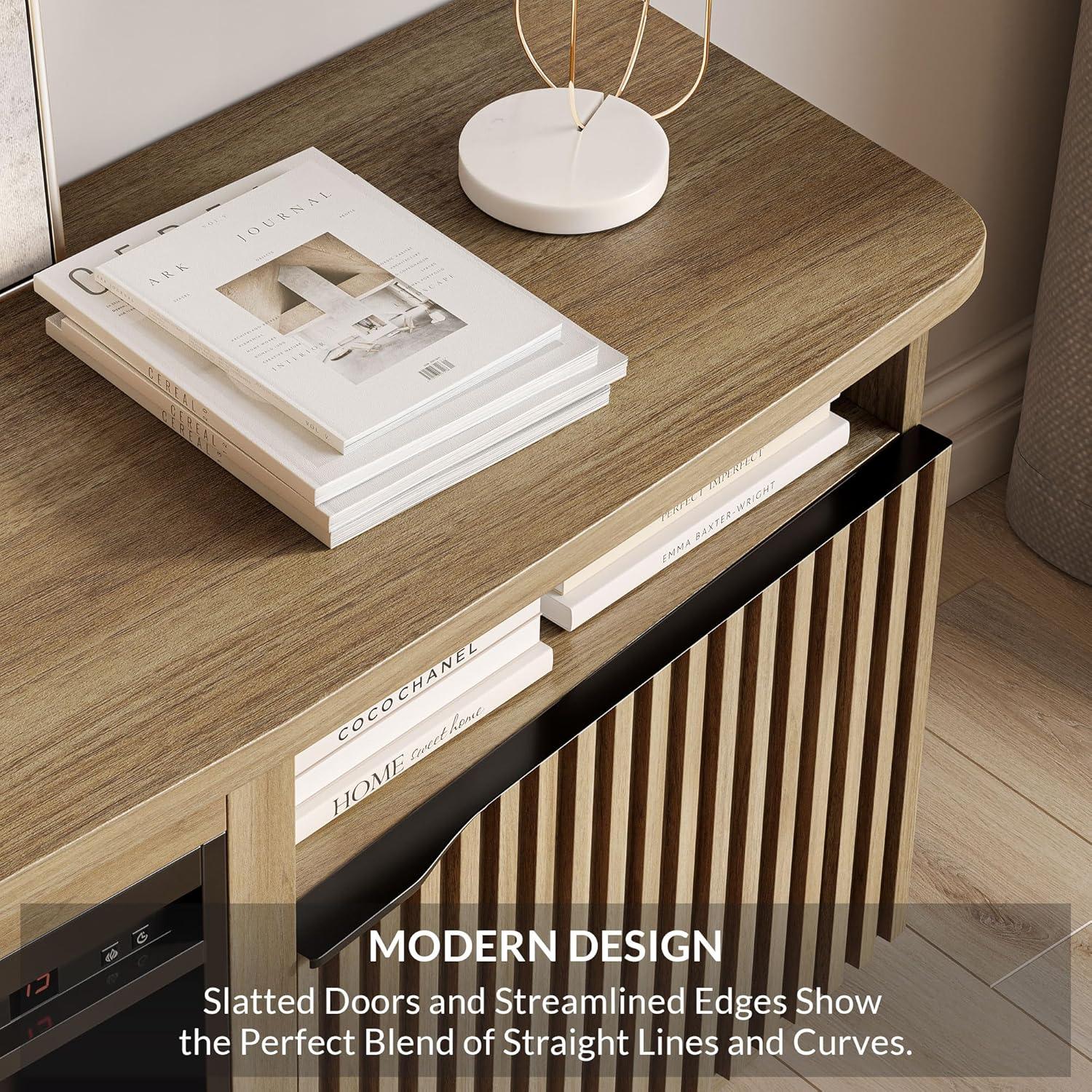 BELLEZE TV Stand with 23" Electric Fireplace Heater, 68" Entertainment Center for TV Up to 75", Media Console Table with Cable Management for Living Room, Bedroom - Camel