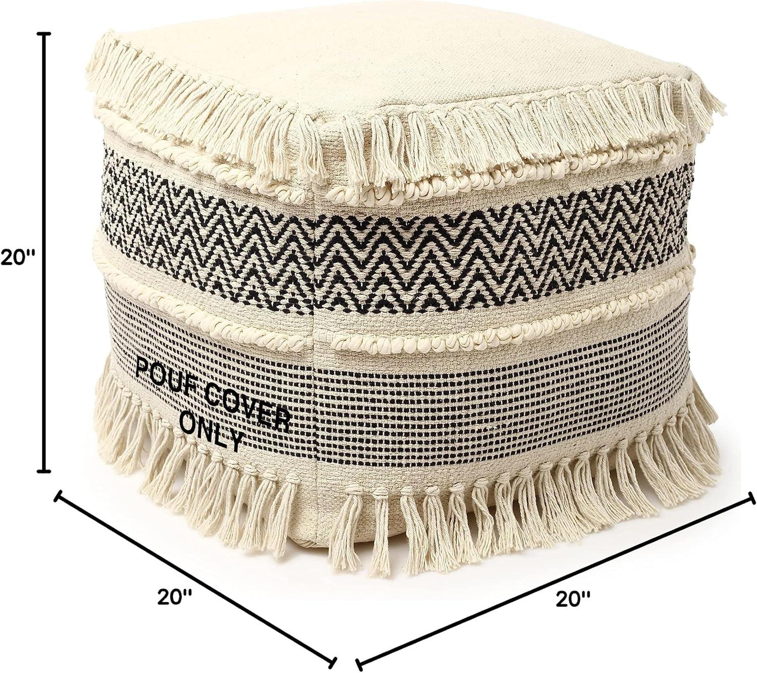 · REDEARTH · UNSTUFFED Pouf Ottoman Cover Boho Textured Storage Square Extra Seat, Farmhouse Poof Pouffe Accent Footrest for Living Room, Bedroom, Nursery, Kidsroom, Study Nook (18x18x18; Black)