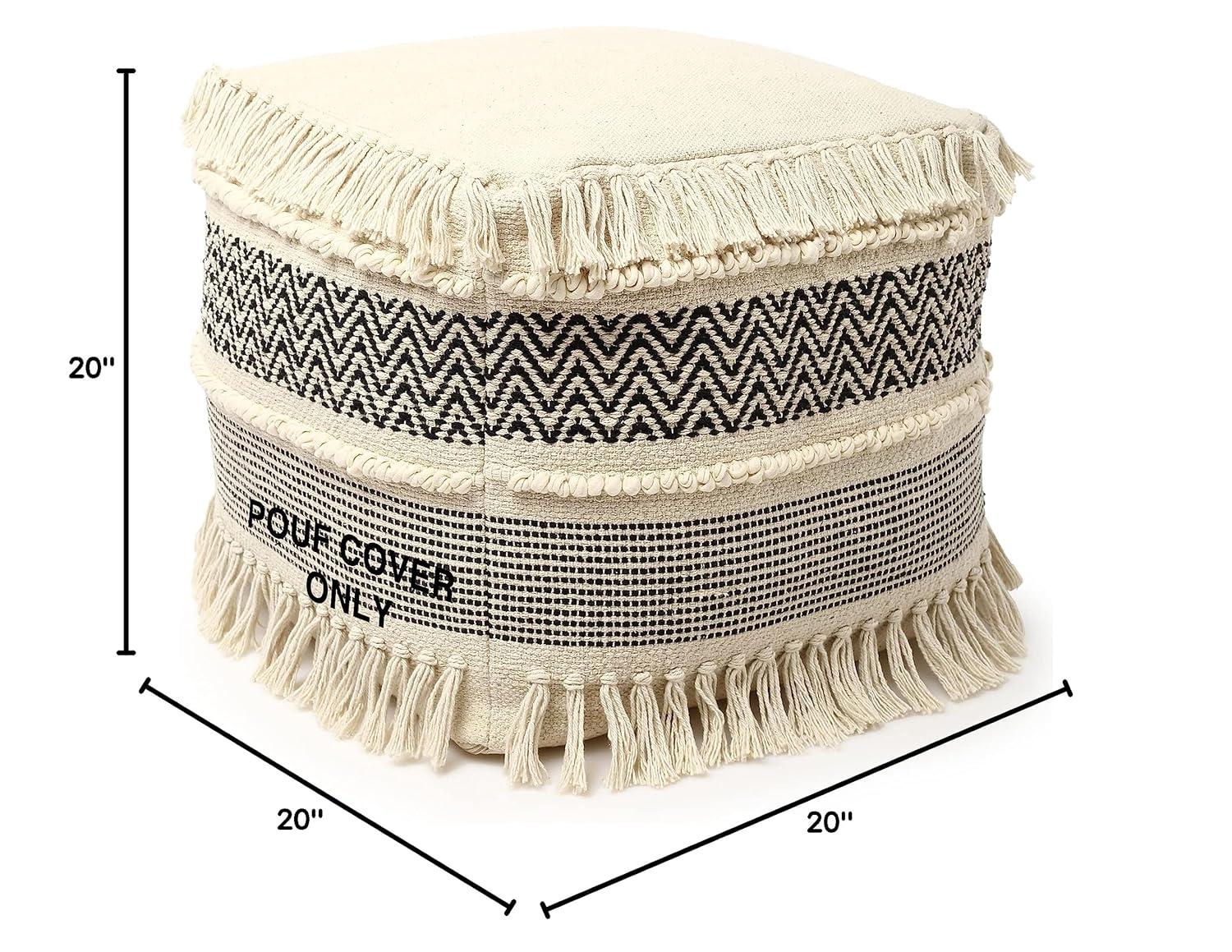 · REDEARTH · UNSTUFFED Pouf Ottoman Cover Boho Textured Storage Square Extra Seat, Farmhouse Poof Pouffe Accent Footrest for Living Room, Bedroom, Nursery, Kidsroom, Study Nook (18x18x18; Black)