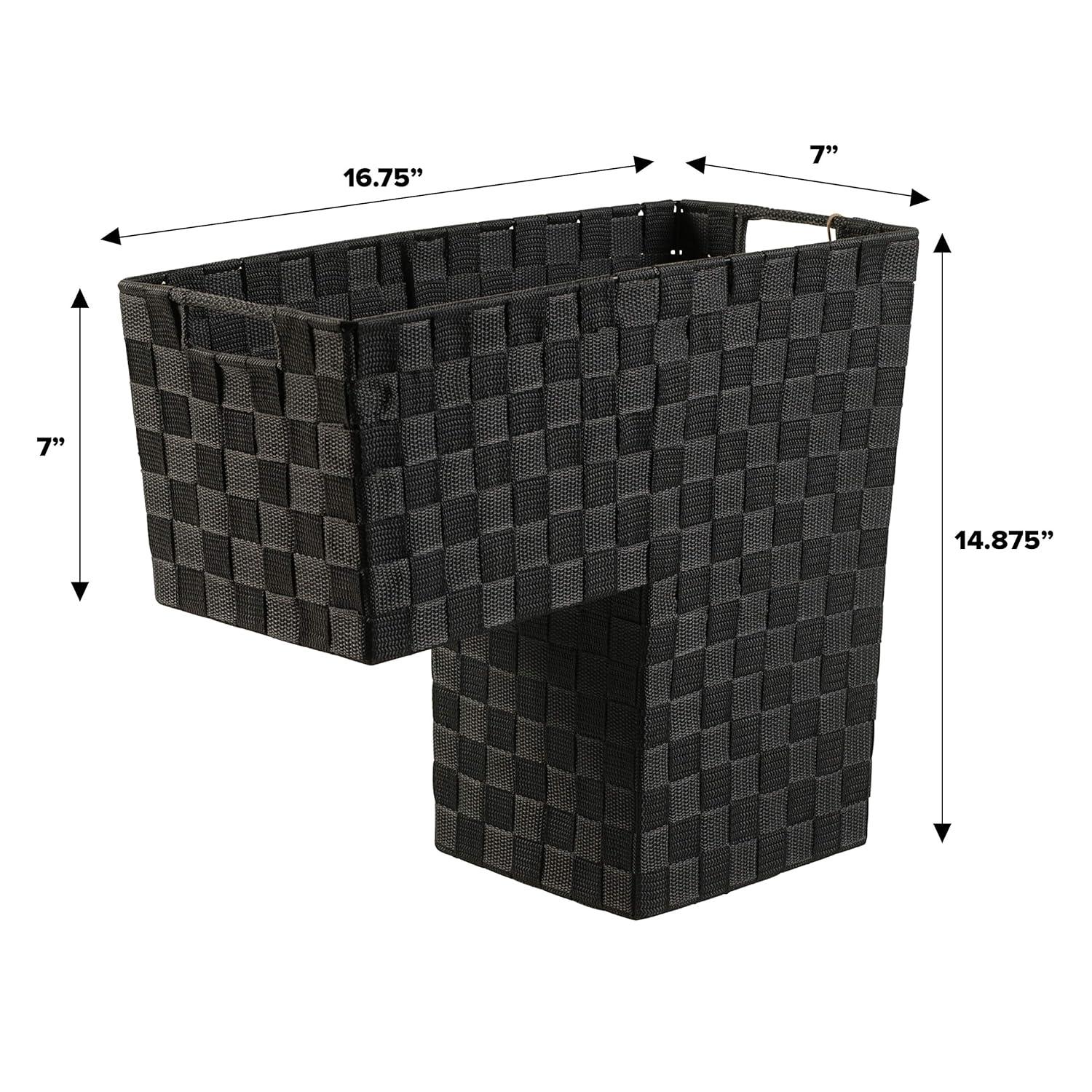 Black Nylon-Woven Stair Step Basket with Handle