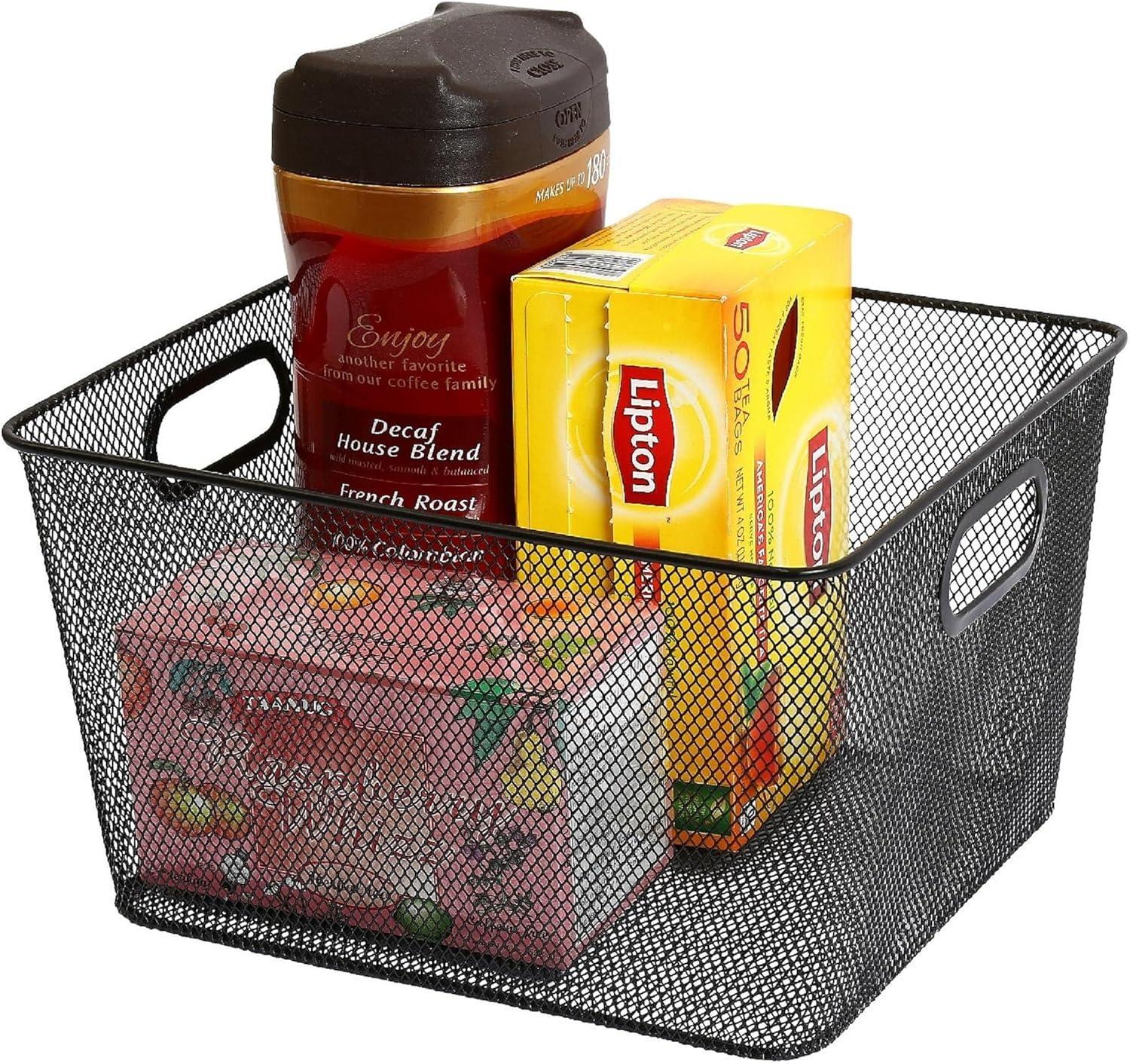 Black Stainless Steel Mesh Rectangular Storage Basket with Handles