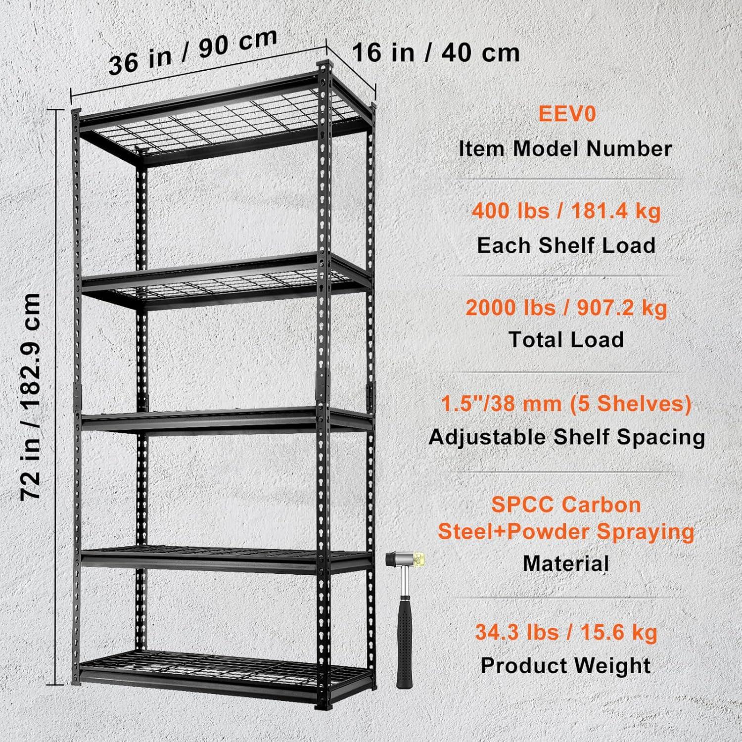 Black 5-Tier Adjustable Metal Garage Storage Shelving Unit