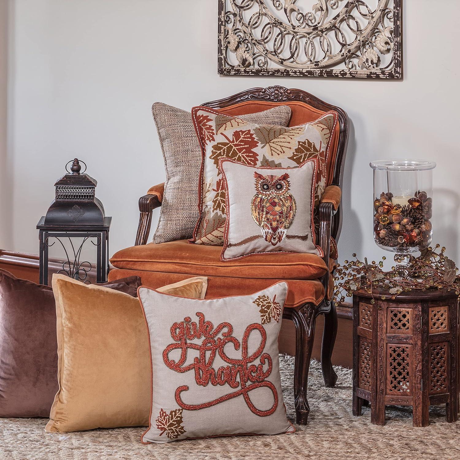 Spice Brown Velvet Square Throw Pillow with Cotton Flange