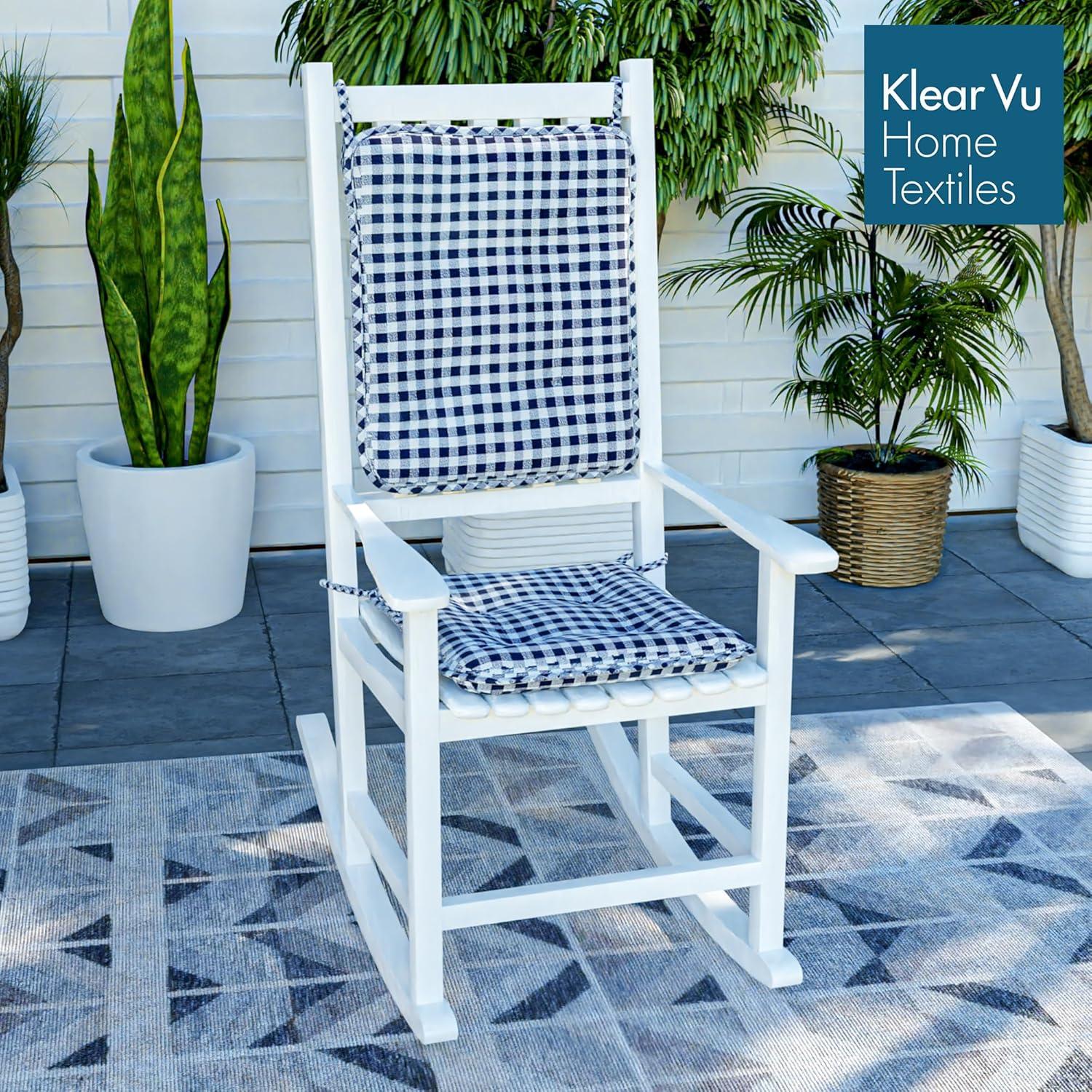 Klear Vu Porch Rocking Chair Cushions Set, Suitable for Living Room Rockers, Stylish Seat and Back Pads Include Non-Slip Bottom + Fabric Ties, 20" X 17" X 2”, Navy