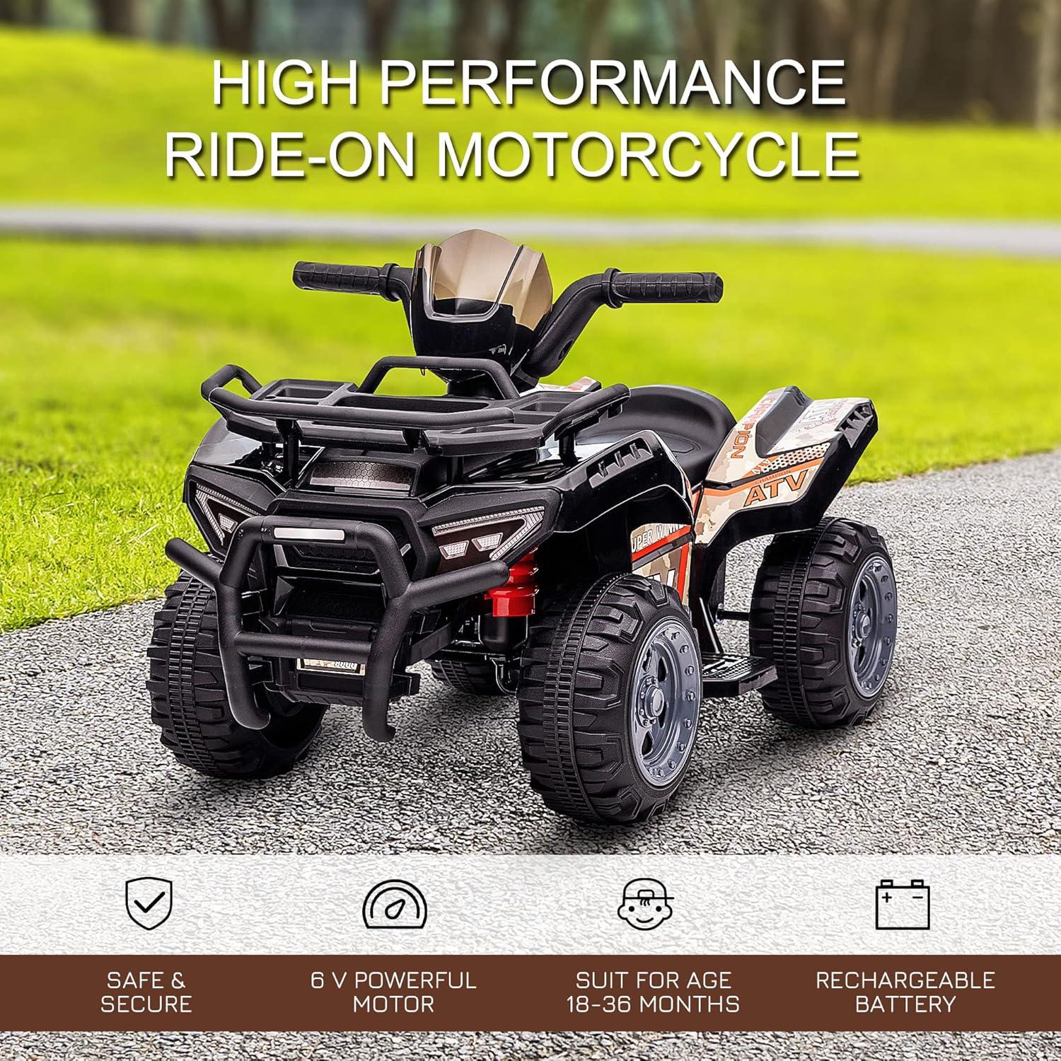 Aosom Kids Ride-on ATV Four Wheeler Car with Music, 6V Battery Powered Motorcycle for 18-36 Months, Black