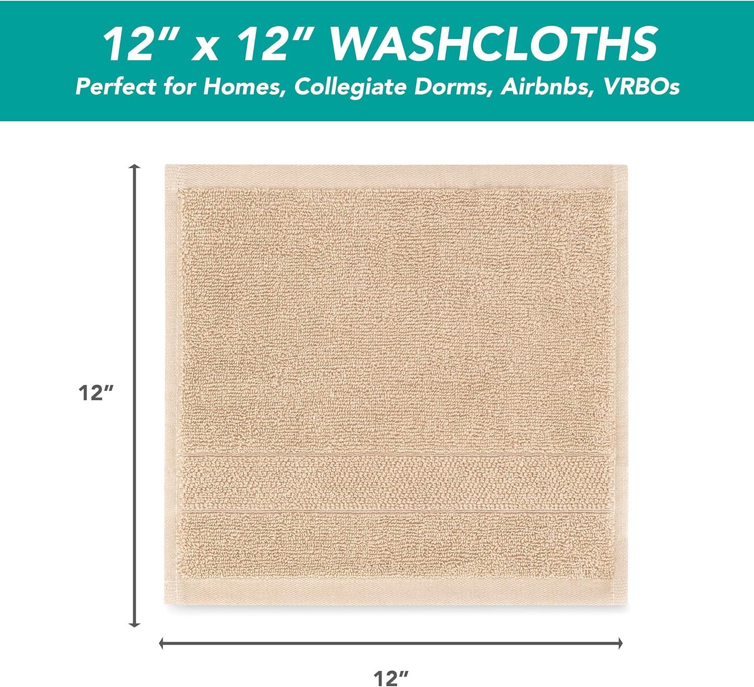 White Classic Luxury 100% Cotton Washcloths Set of 12 - 13x13" Gray