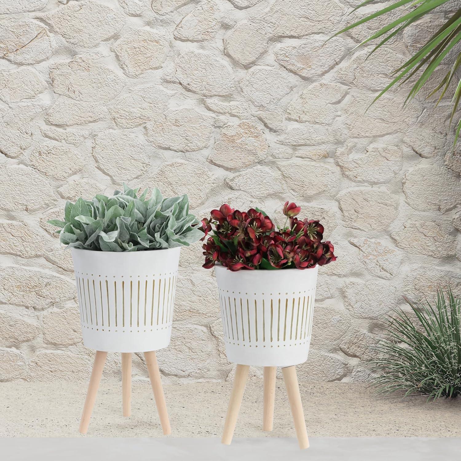 Sagebrook White 12" Indoor/Outdoor Planter with Wooden Legs