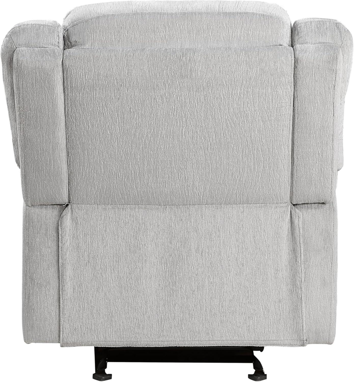 Benjara BM314756 38 in. Chris Manual Glider Recliner Chair, Solid Wood - Light Gray Chenille