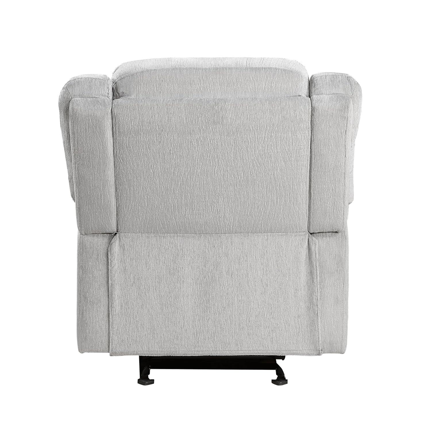 Benjara BM314756 38 in. Chris Manual Glider Recliner Chair, Solid Wood - Light Gray Chenille