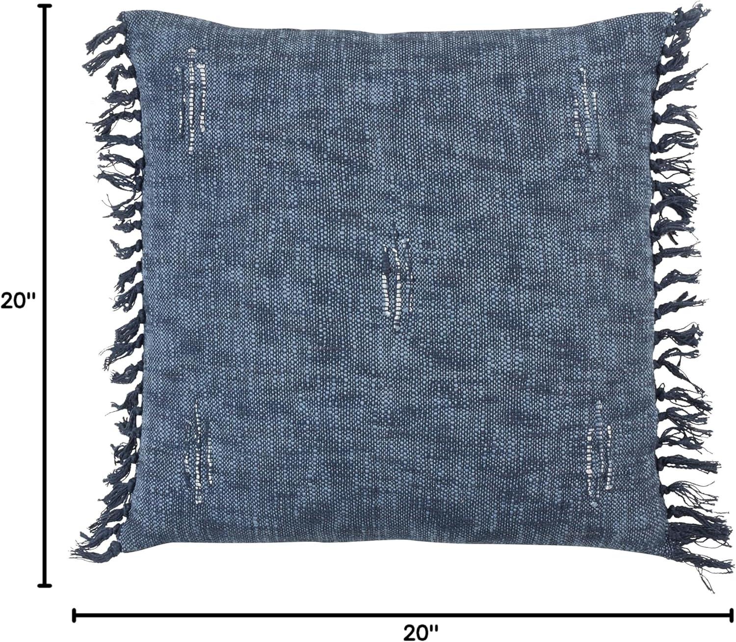 Medium Blue Cotton Fringe Decorative Pillow