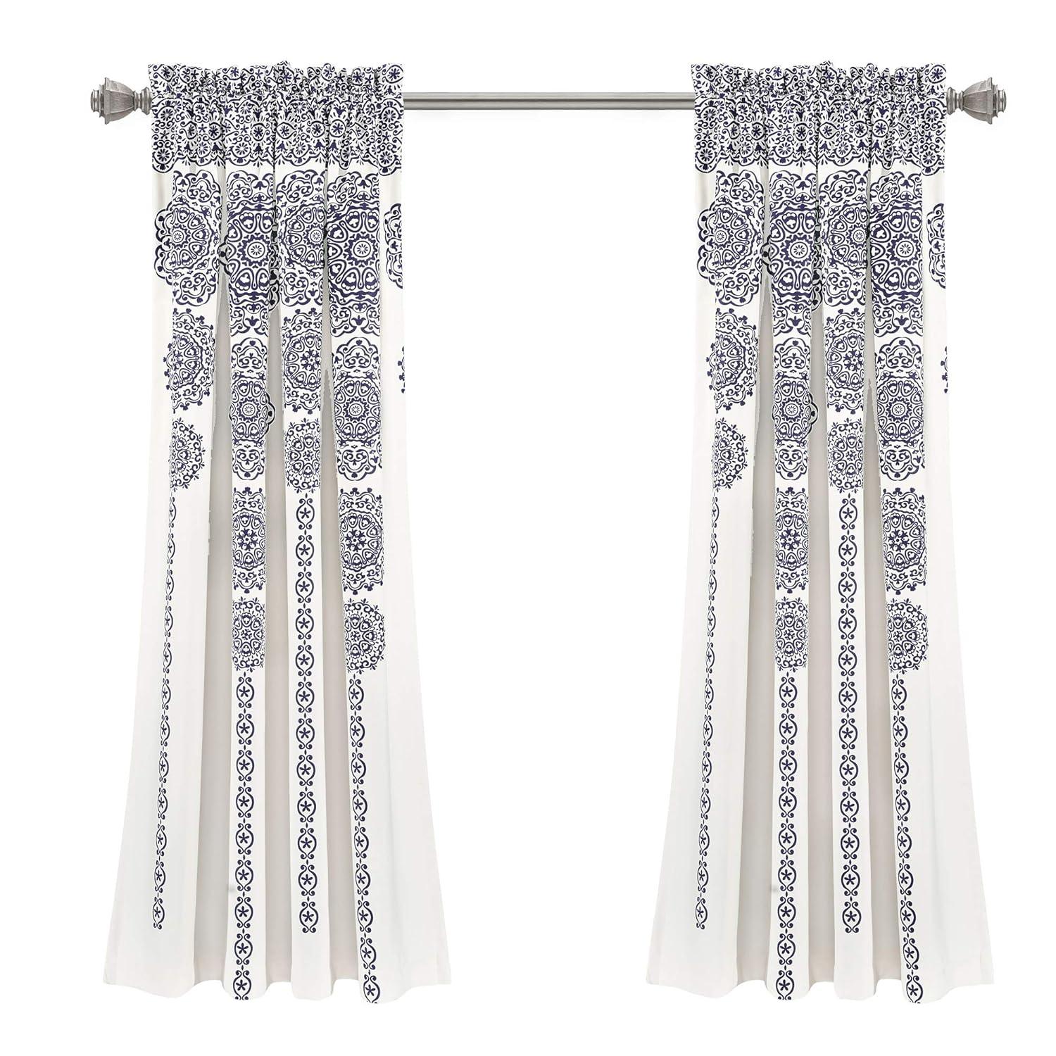 Stripe Medallion Polyester Room Darkening Curtain Pair (Set of 2)