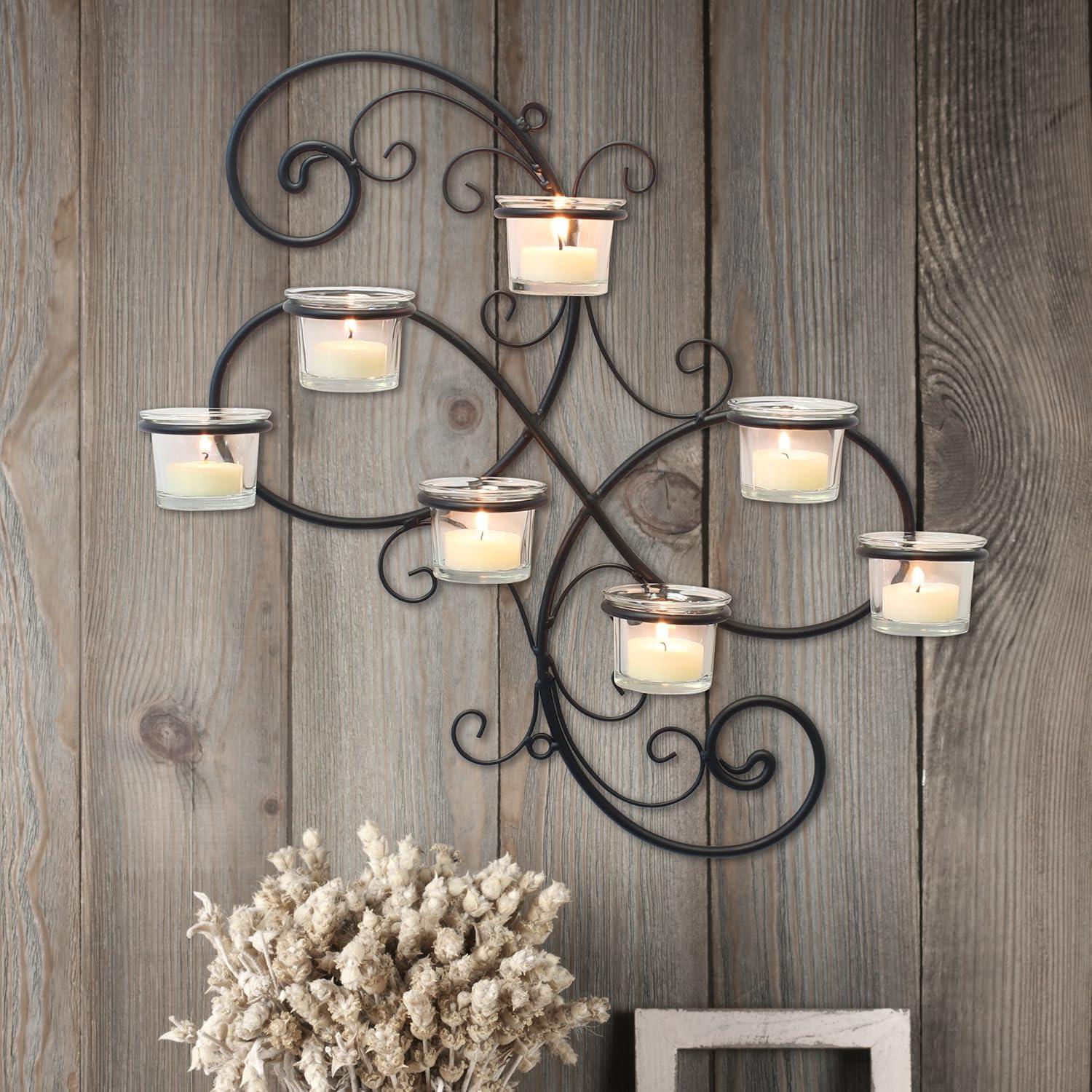Modern Decorative Ivy Tea Light Candle Holder - Stonebriar Collection: Elegant Wall Sconce, 7 Glass Hurricanes