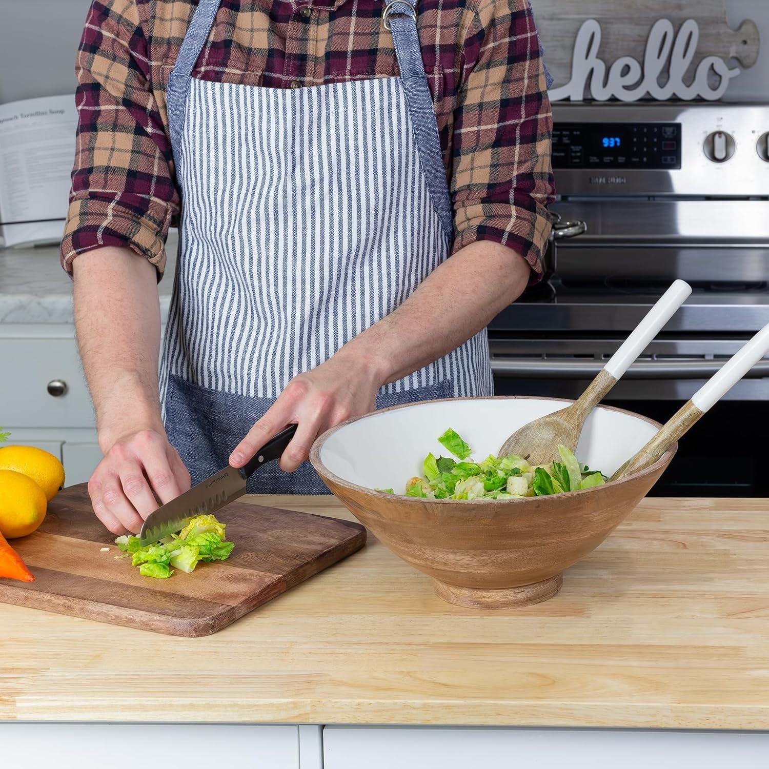AuldHome Design Wooden Salad Bowl Set Large Serving Bowl w/ Utensils; Salad Serving Set in Mango Wood