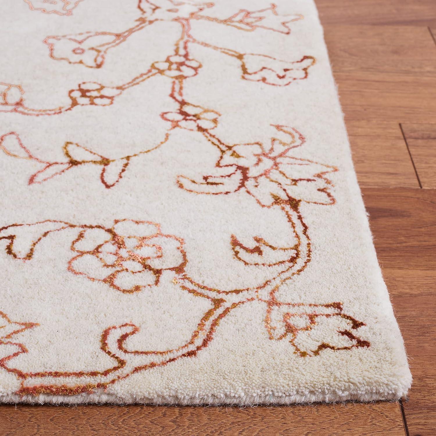 Ivory Rust Floral Hand-Tufted Wool and Viscose 8' x 10' Area Rug