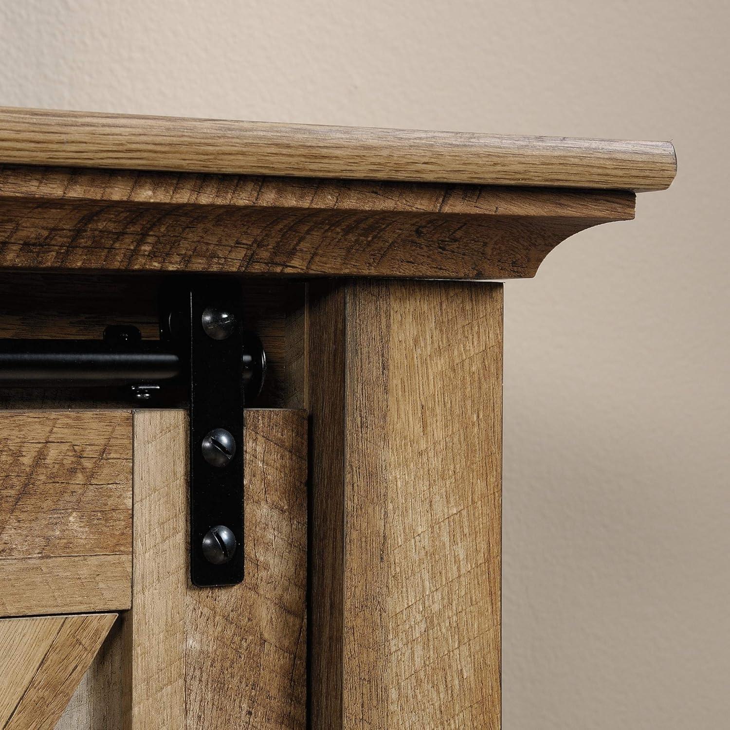 Dakota Pass TV Stand for TVs up to 70" Dark Brown - Sauder: Craftsman Oak Finish, Sliding Doors, Adjustable Storage