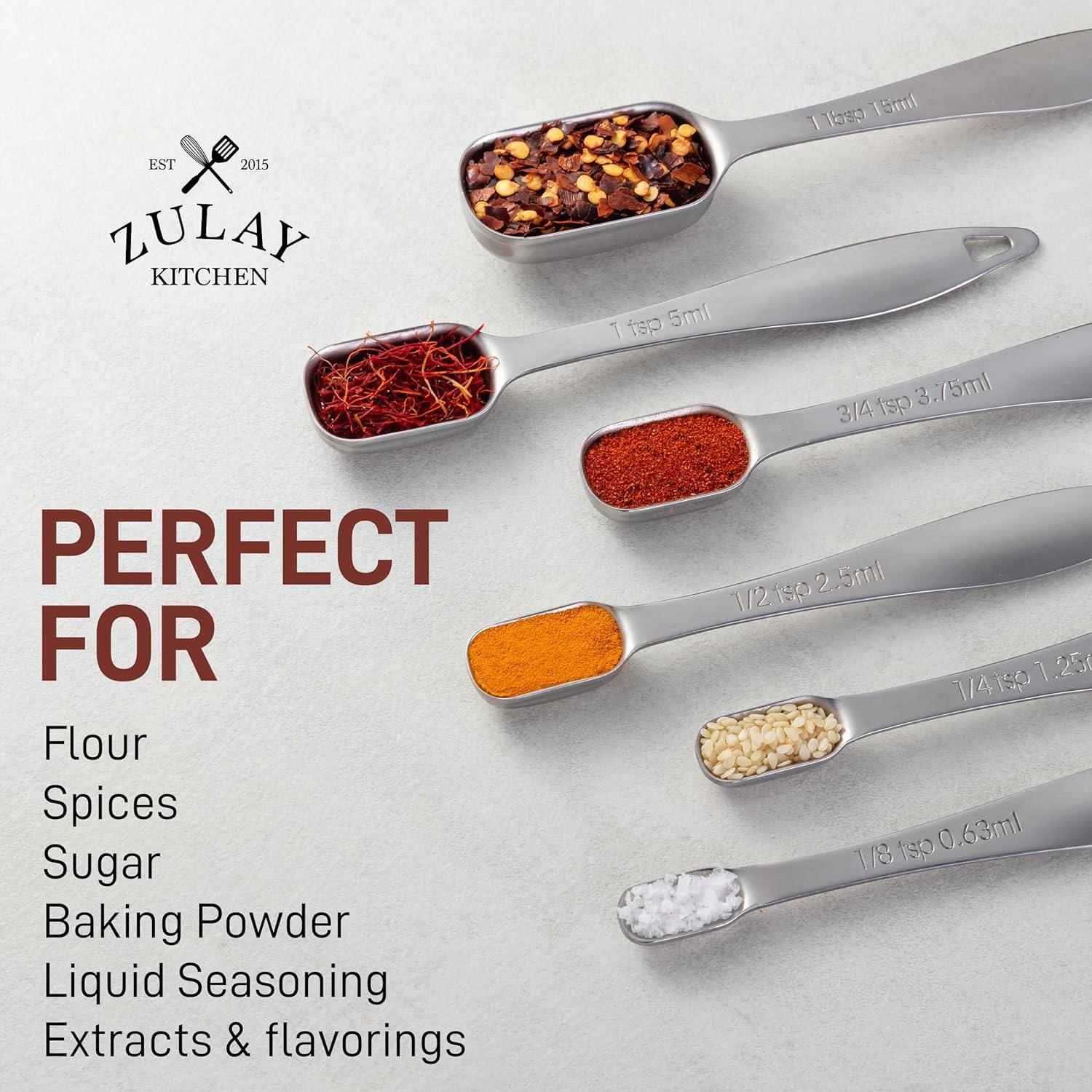 Zulay Kitchen Zulay Kitchen Heavy Duty Stainless Steel Measuring Spoons Slim Design 6 Piece Measuring Spoons