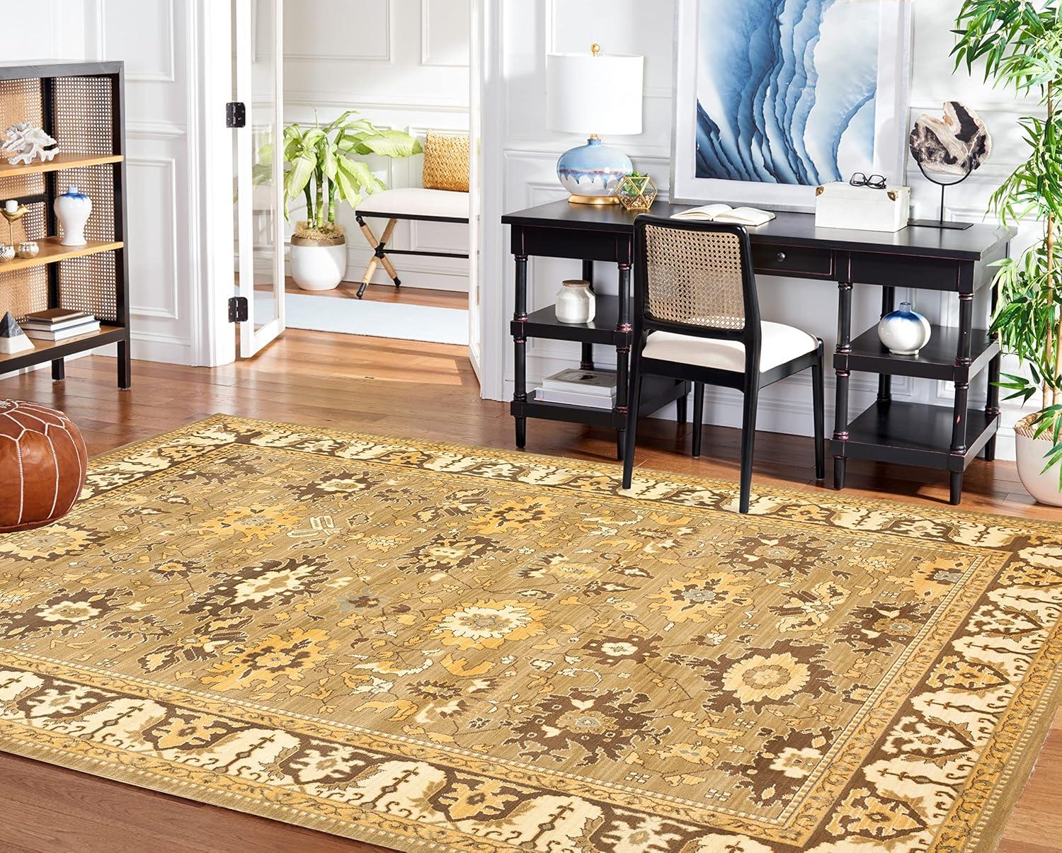 Elysian Fields Green & Brown Traditional Low-Pile Area Rug, 4' x 5'7"