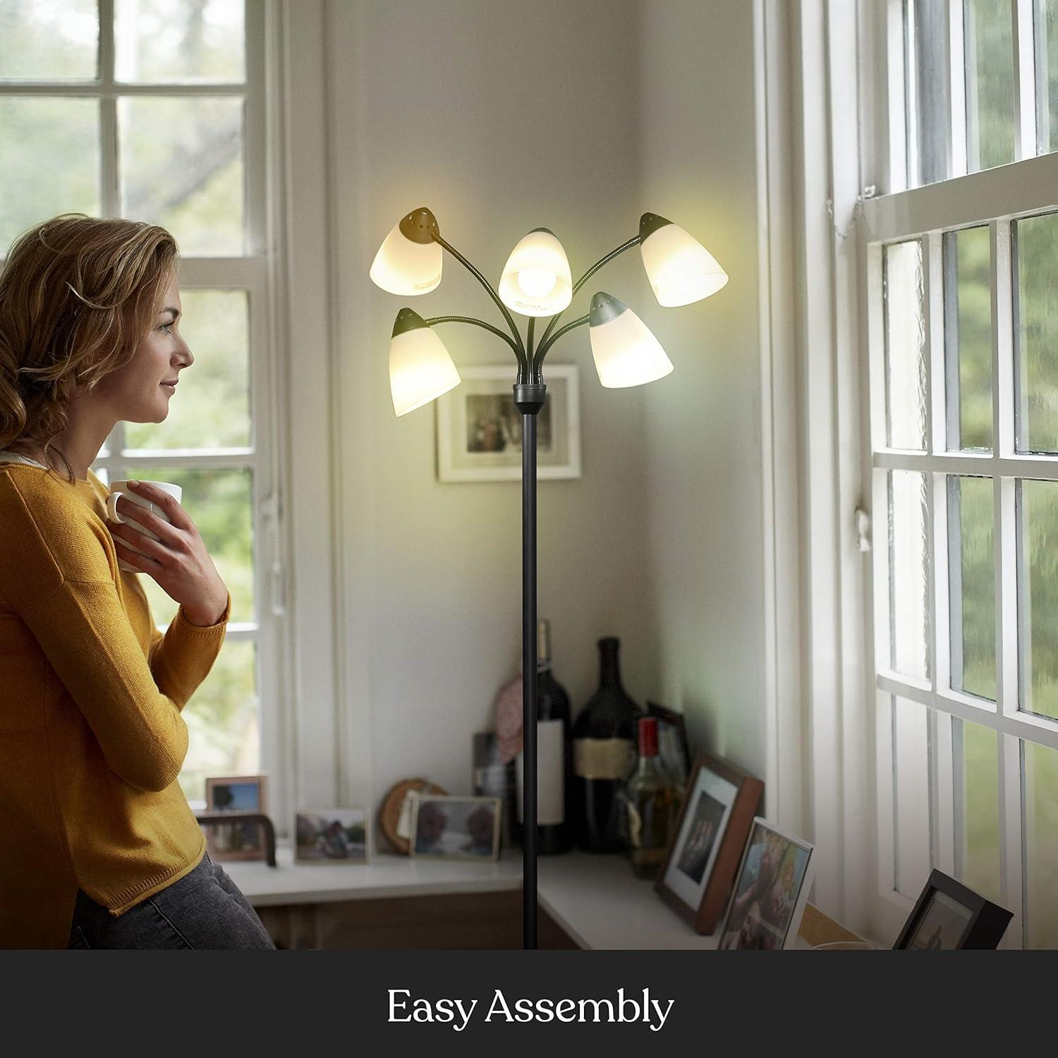 Brightech Medusa 74 in. Modern 5-Light Height Adjustable Gooseneck LED Floor Lamp with 5 Cone Shades