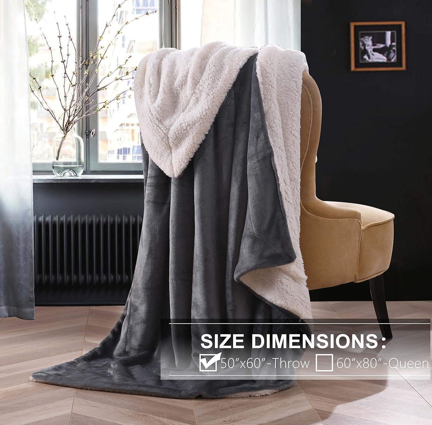 Gray and White Reversible Sherpa Fleece Throw Blanket