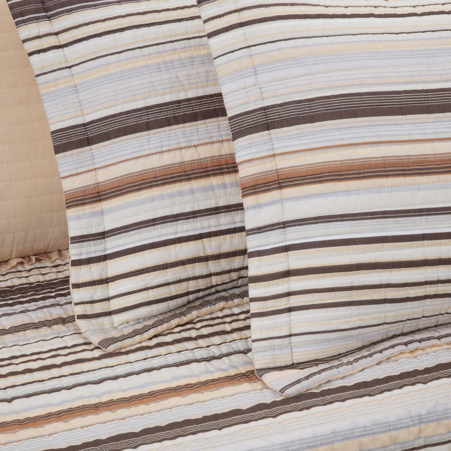 Chezmoi Collection Cotton Quilted Striped Quilt Set