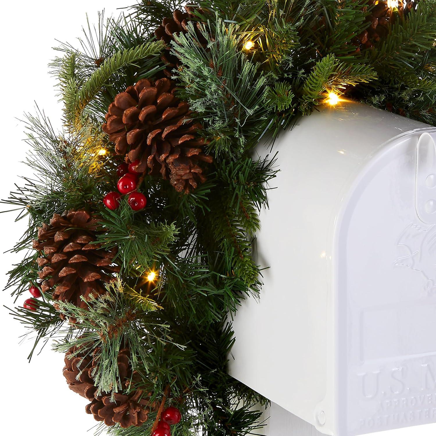 36" Colonial Mailbox Swag with Battery Operated Warm White LED Lights - National Tree Company