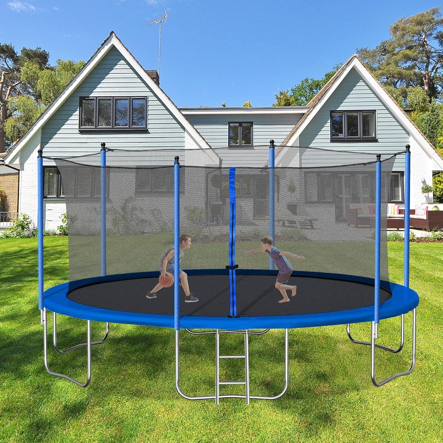 Trampoline, 14FT Trampoline with Safety Enclosure Net, Trampoline Outdoor with Ladder, Heavy Duty Jumping Mat and Spring Cover Padding for Kids and Adults