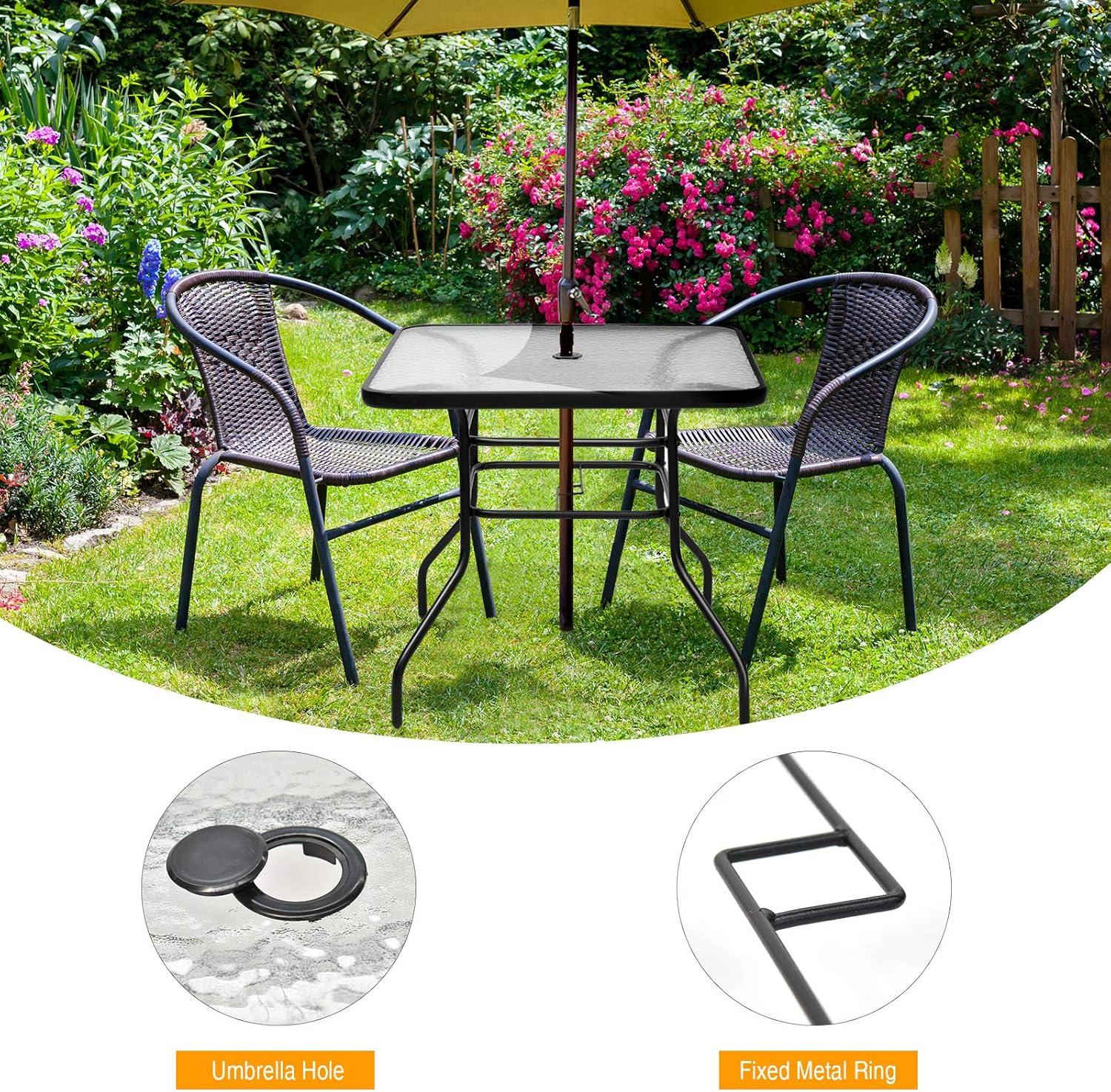 Lark Manor™ Aliyahna 32'' Patio Square Table Tempered Glass Steel Frame Outdoor Pool Yard Garden