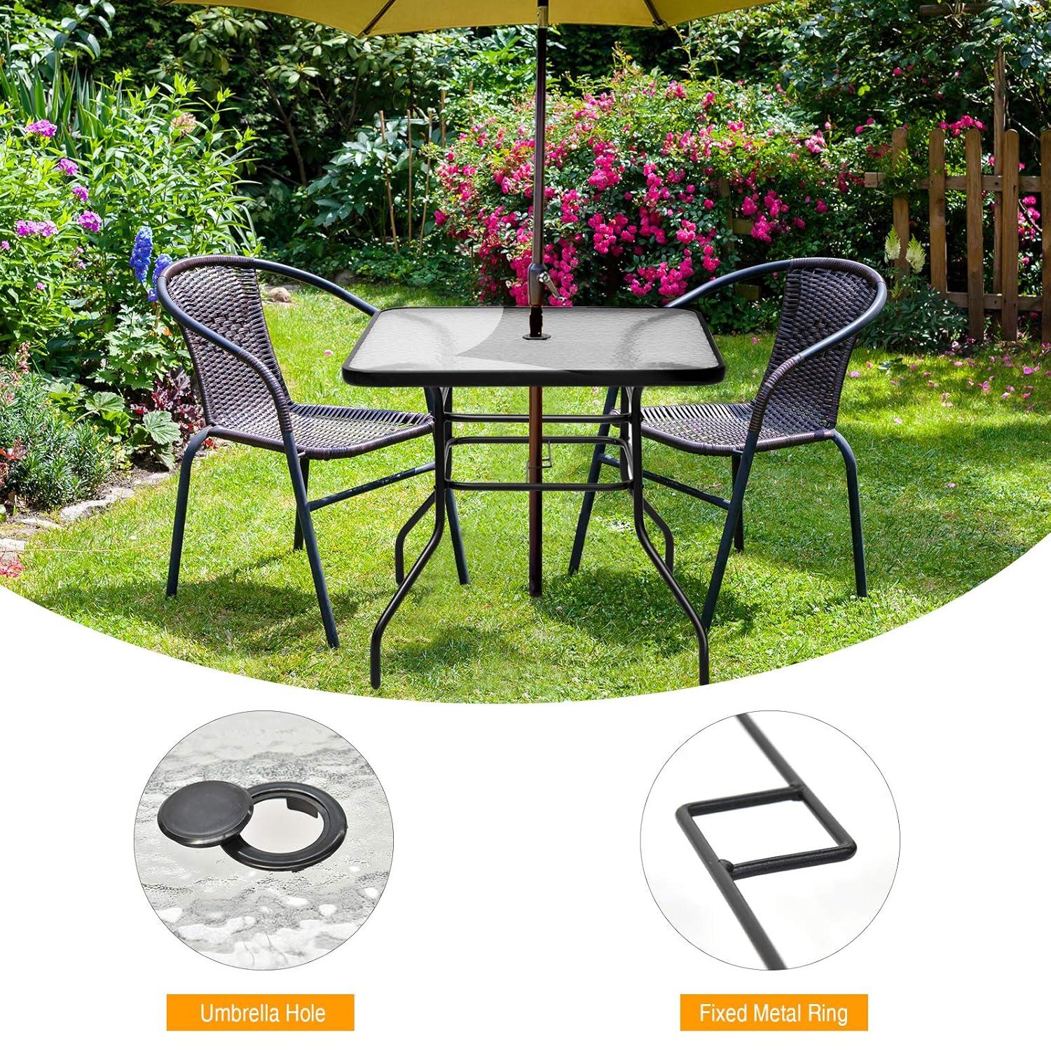 Lark Manor™ Aliyahna 32'' Patio Square Table Tempered Glass Steel Frame Outdoor Pool Yard Garden