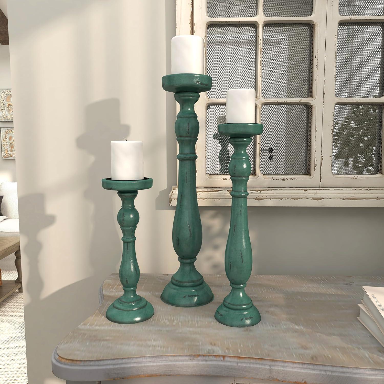 3 Piece Wood Tabletop Candlestick Set
