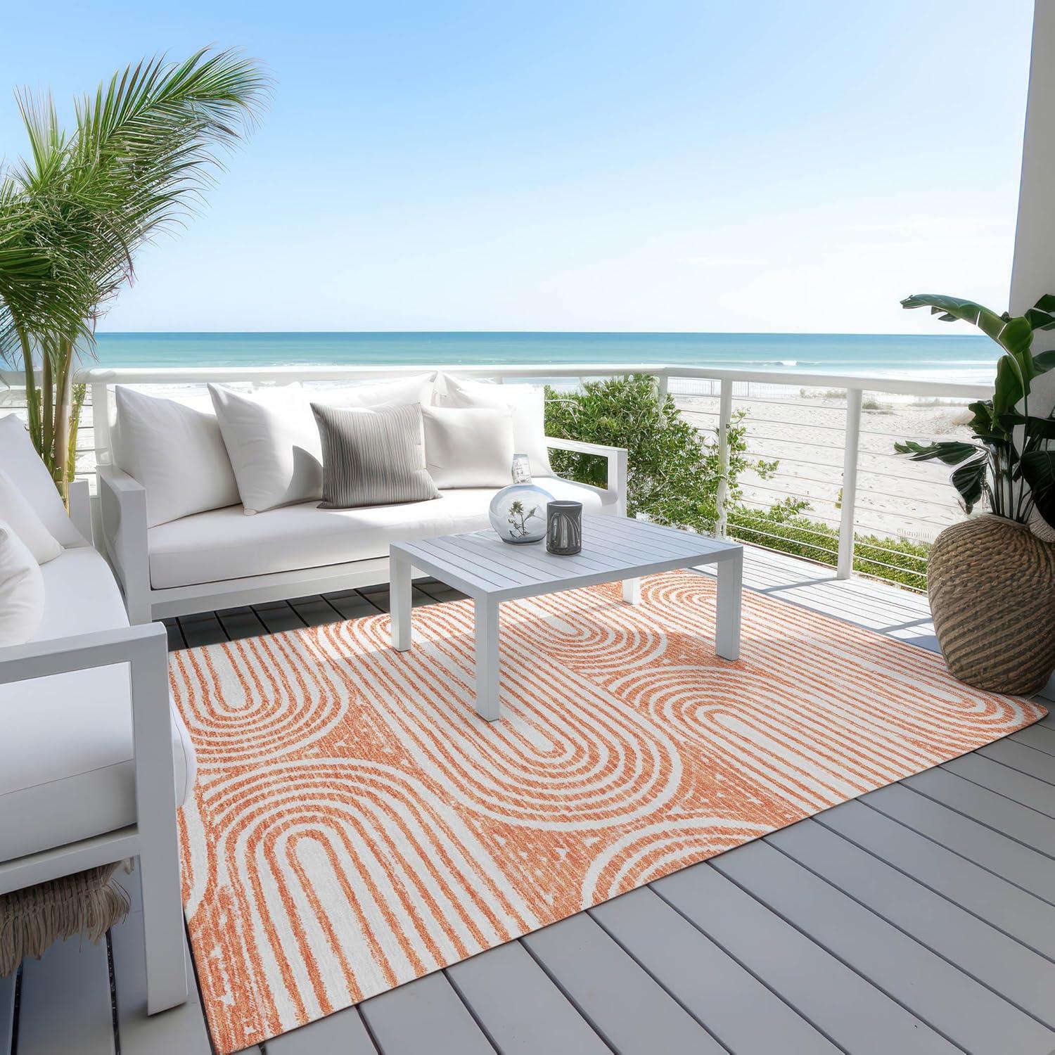Addison Rugs Chantille Indoor/Outdoor Contemporary Art Deco Salmon Washable Rectangle Rug, 5' x 7'6"