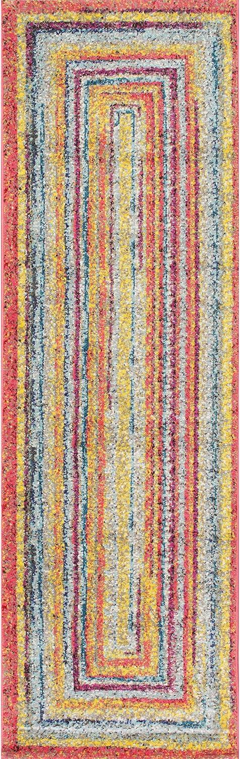 2'6"x10' Hargis Labyrinth Runner Rug Yellow - nuLOOM: Geometric Vintage Indoor Runner, Low Pile, Polypropylene