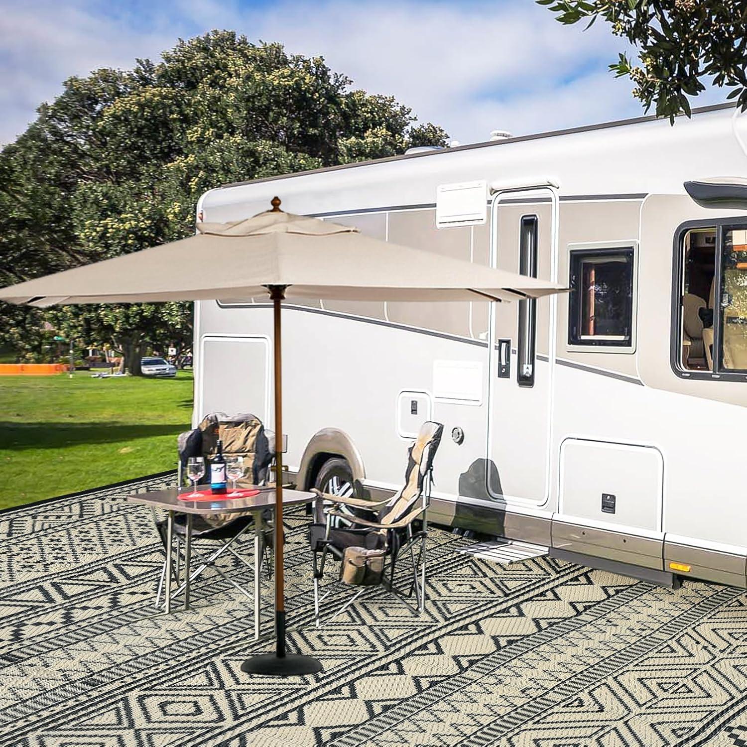 Garvee 9'x12' Plastic Outdoor Rugs, Bohemia Waterproof Straw Rug Reversible Indoor Outdoor Carpet for Patio RV Deck Porch Backyard Balcony Camping Picnic Beach, Multi-color