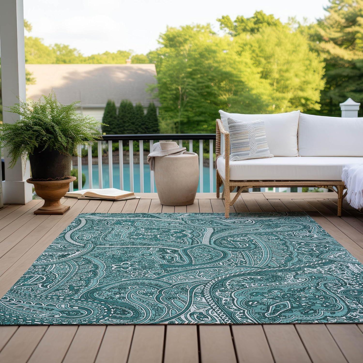 Addison Rugs Chantille Indoor/Outdoor Traditional Paisley Teal Washable Rectangle Rug, 8' x 10'