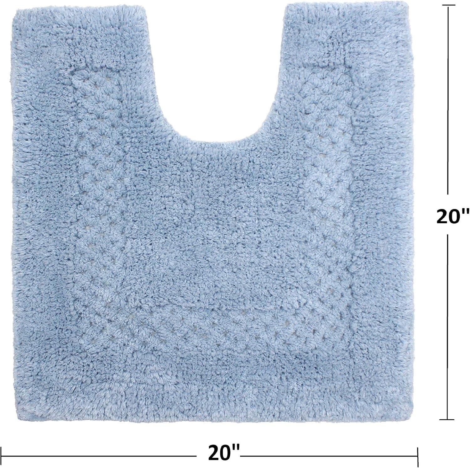 Blue Tufted Cotton Non-Slip Bath Mat Set