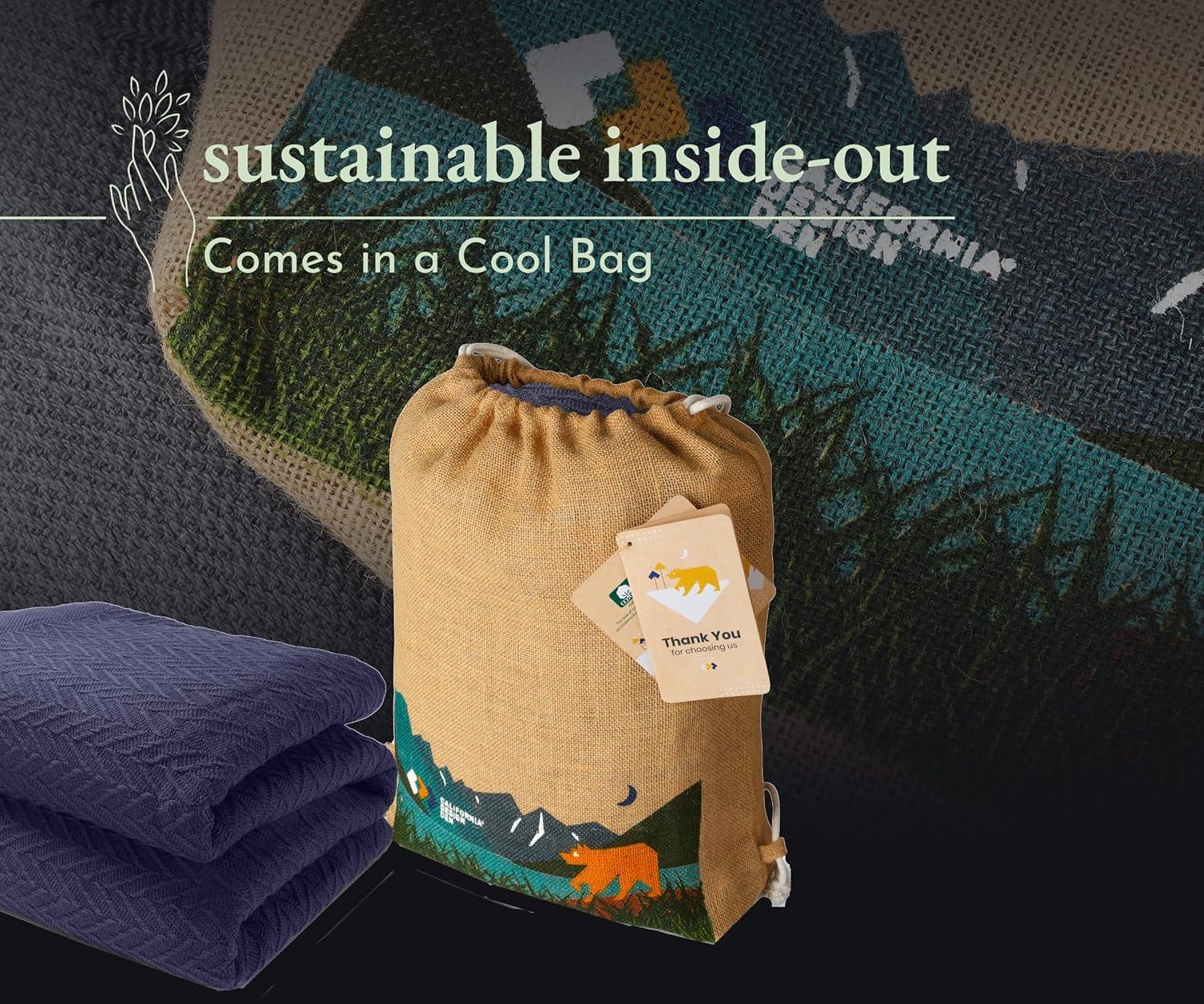Bed Blanket | Soft 100% Cotton | Herringbone Design | All-Season Thermal Layering by California Design Den - Navy, Twin (62" x 94")